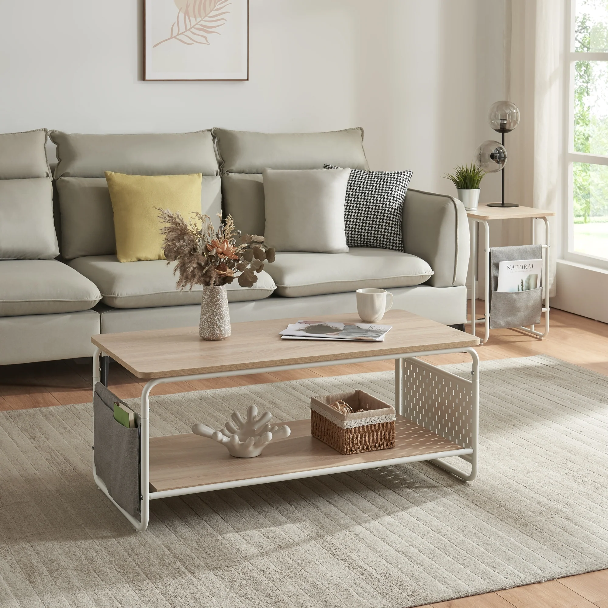[en.casa] Salontafel Dyrøy 43x100x50 cm wit eikenkleurig en grijs