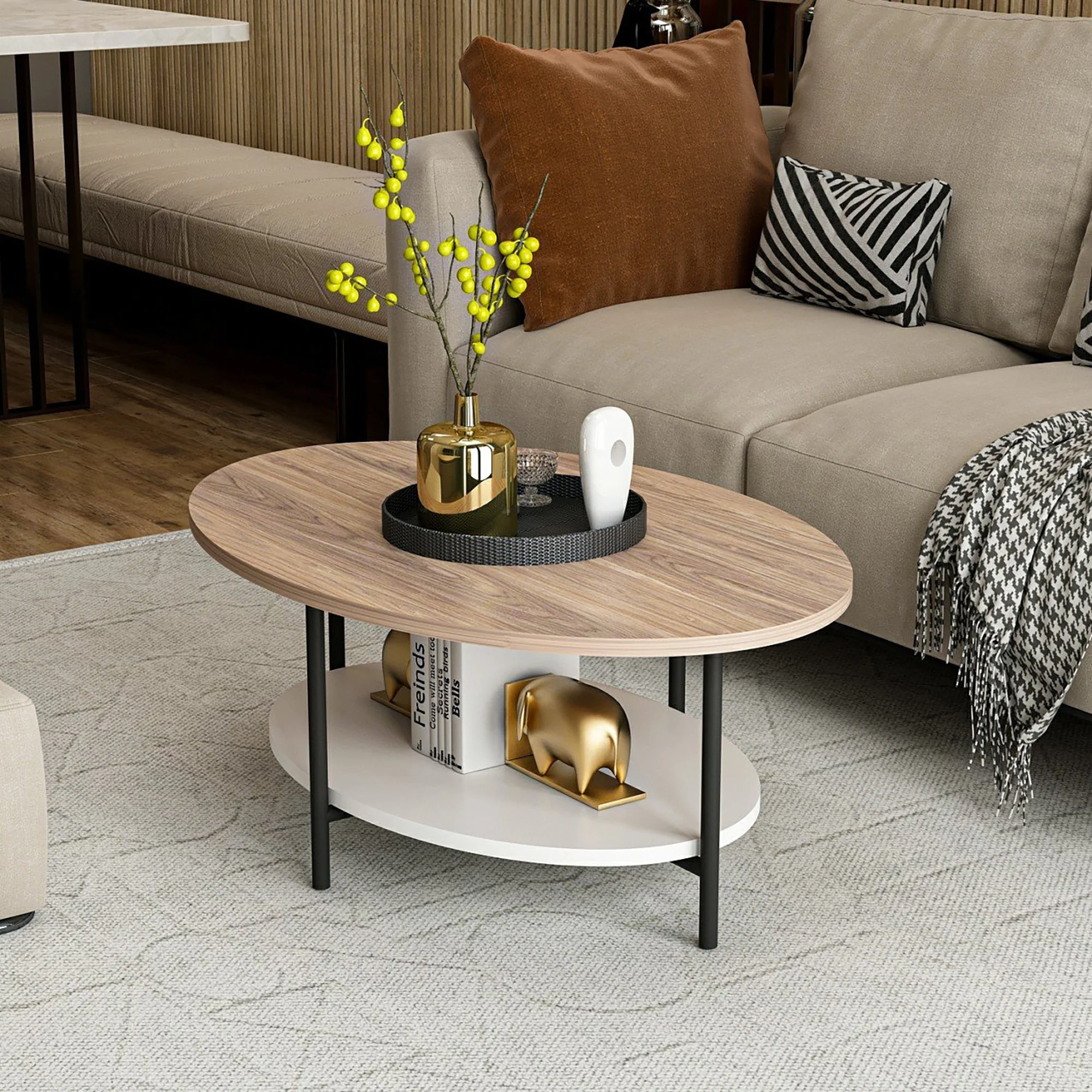 [en.casa] Salontafel Fredericia 36x90x60 cm Eiken wit en zwart
