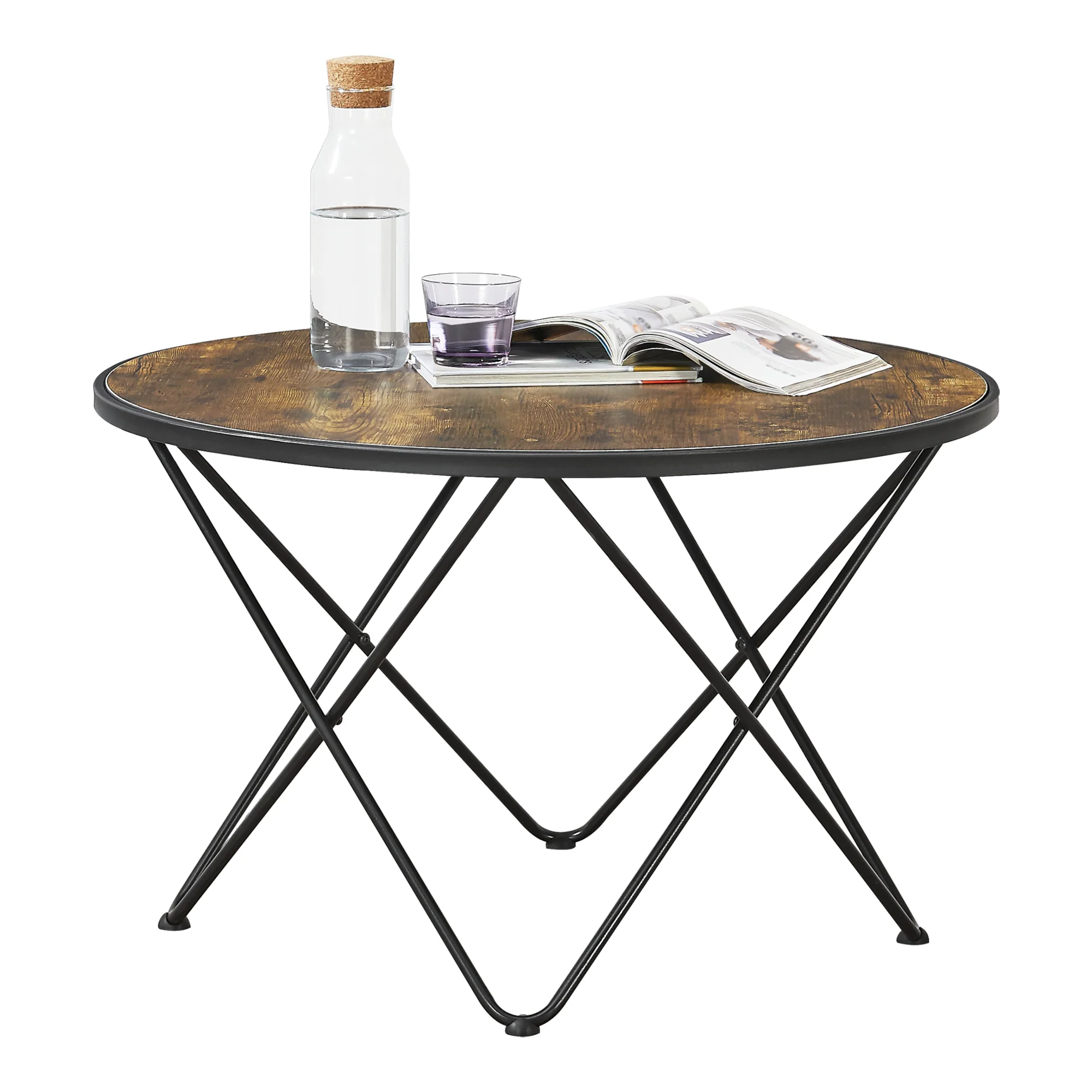 [en.casa] Salontafel Goskamark rond houtkleurig donker en zwart