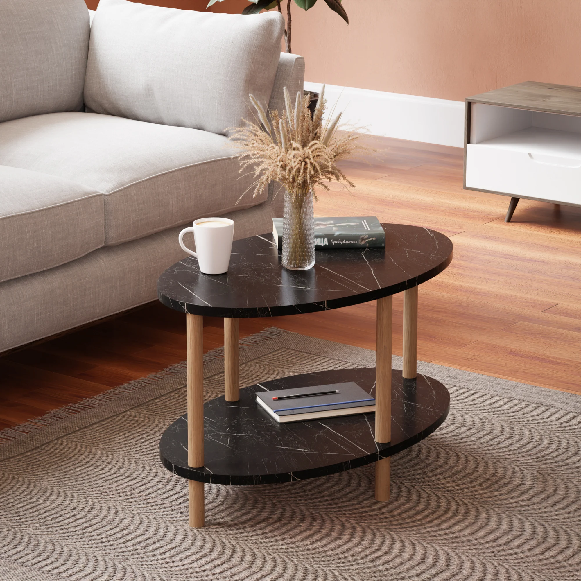 Salontafel Højreby ovaal 43x70x44 cm [en.casa] - Image 2