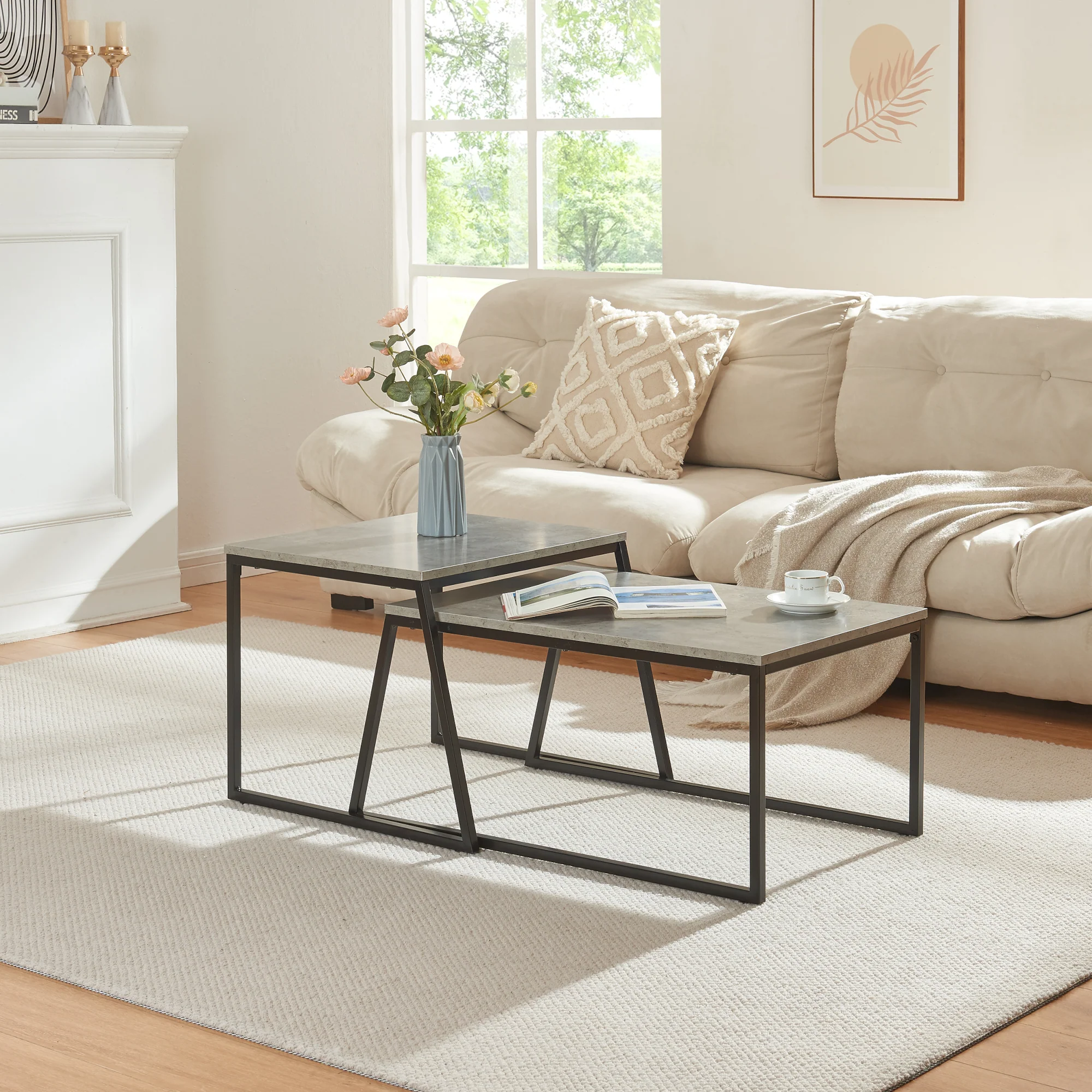 Salontafel Hyllestad set van 2 zwart en betonkleurig [en.casa]
