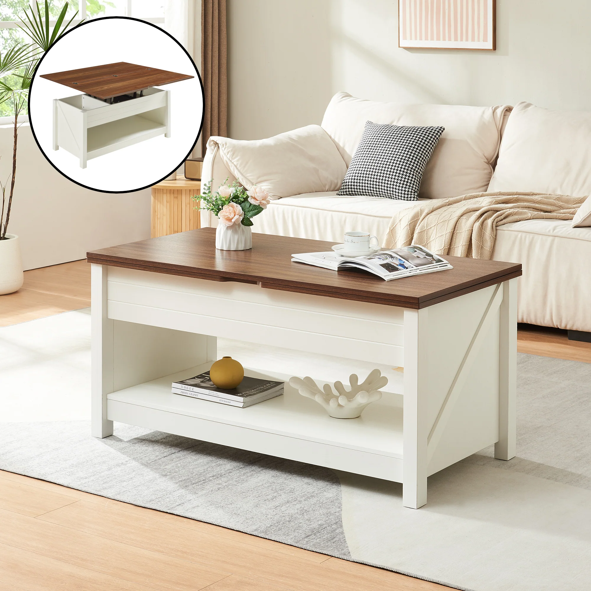 Salontafel Kasama 110x55x54 cm walnootkleurig en wit [en.casa]
