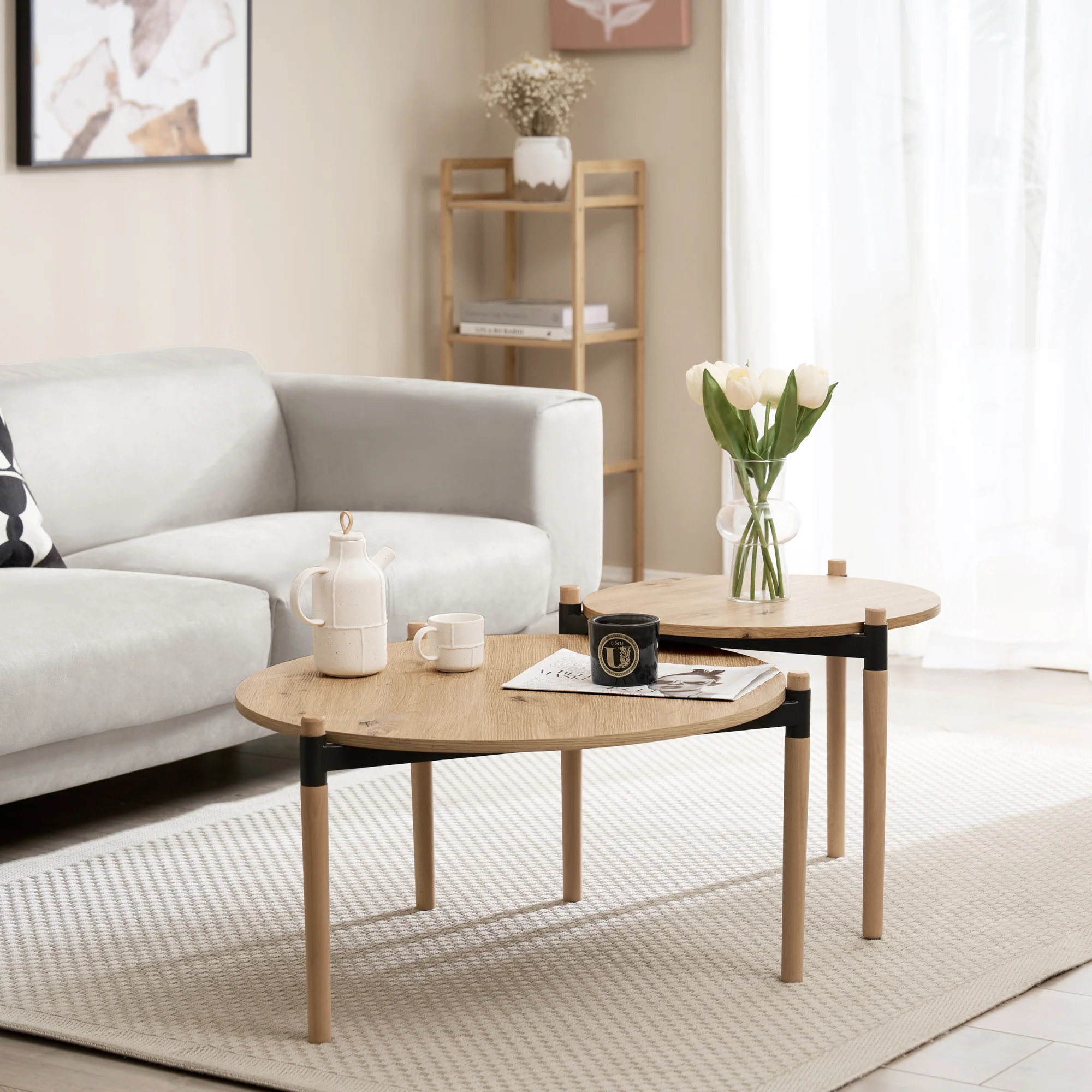 [en.casa] Salontafel Kristinestad set van 2 mdf houtkleurig
