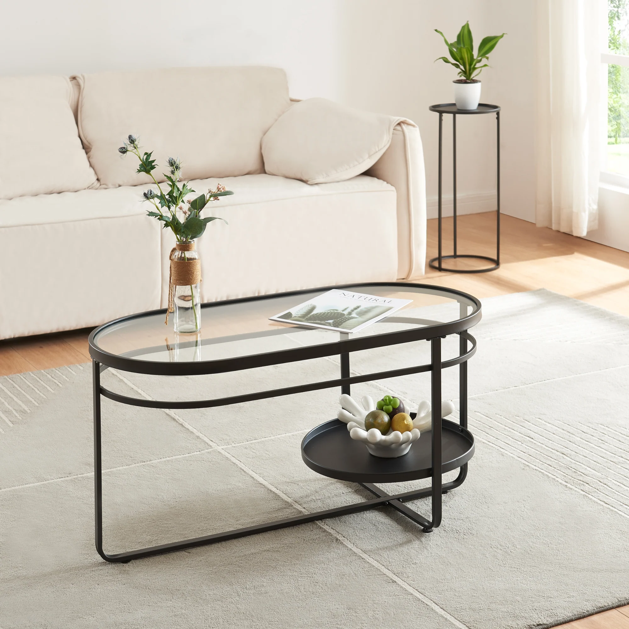 [en.casa] Salontafel Kumla ovaal 90x42,5x46 cm zwart