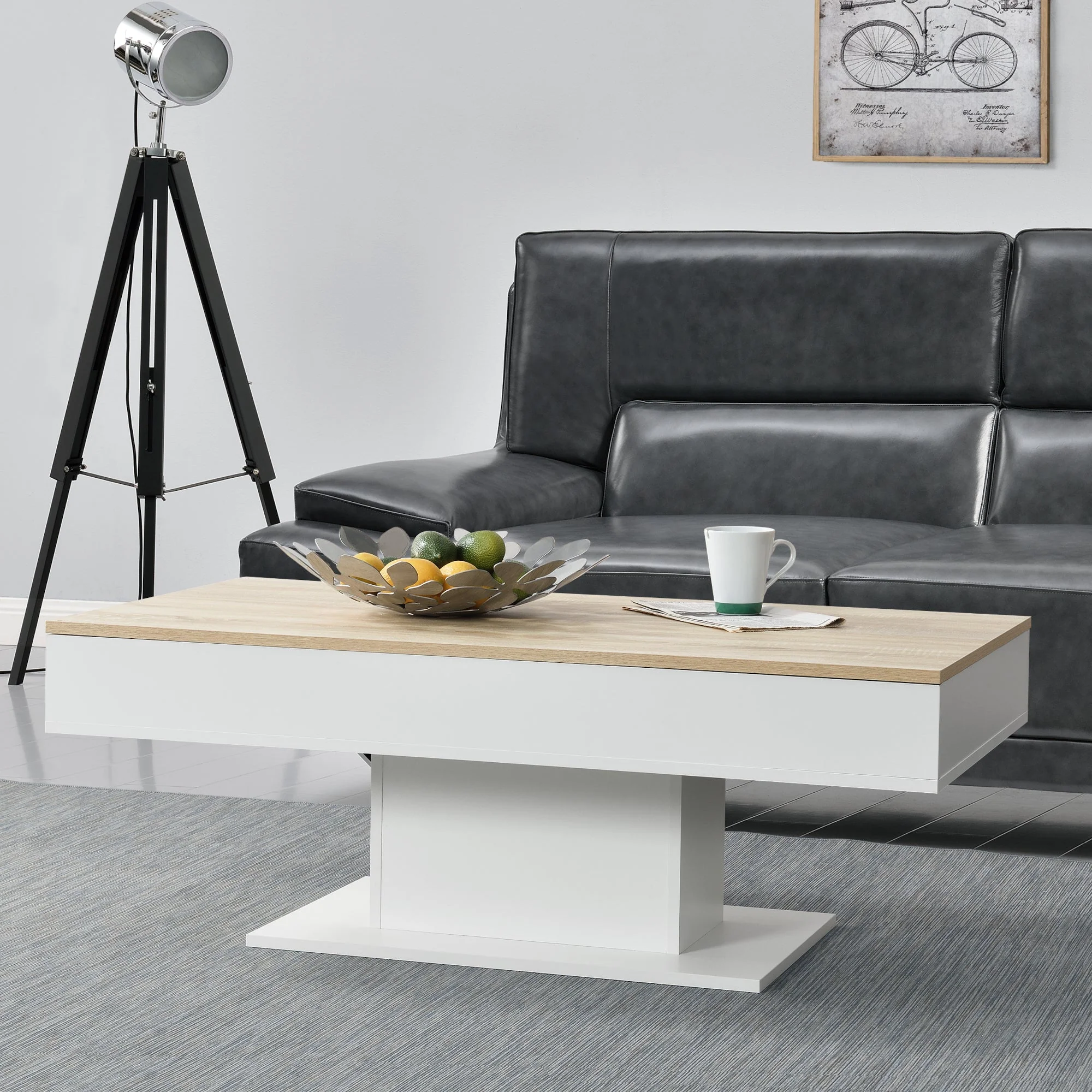 Salontafel Lünen met opbergruimte 110x60x40 cm eiken en wit - Image 2