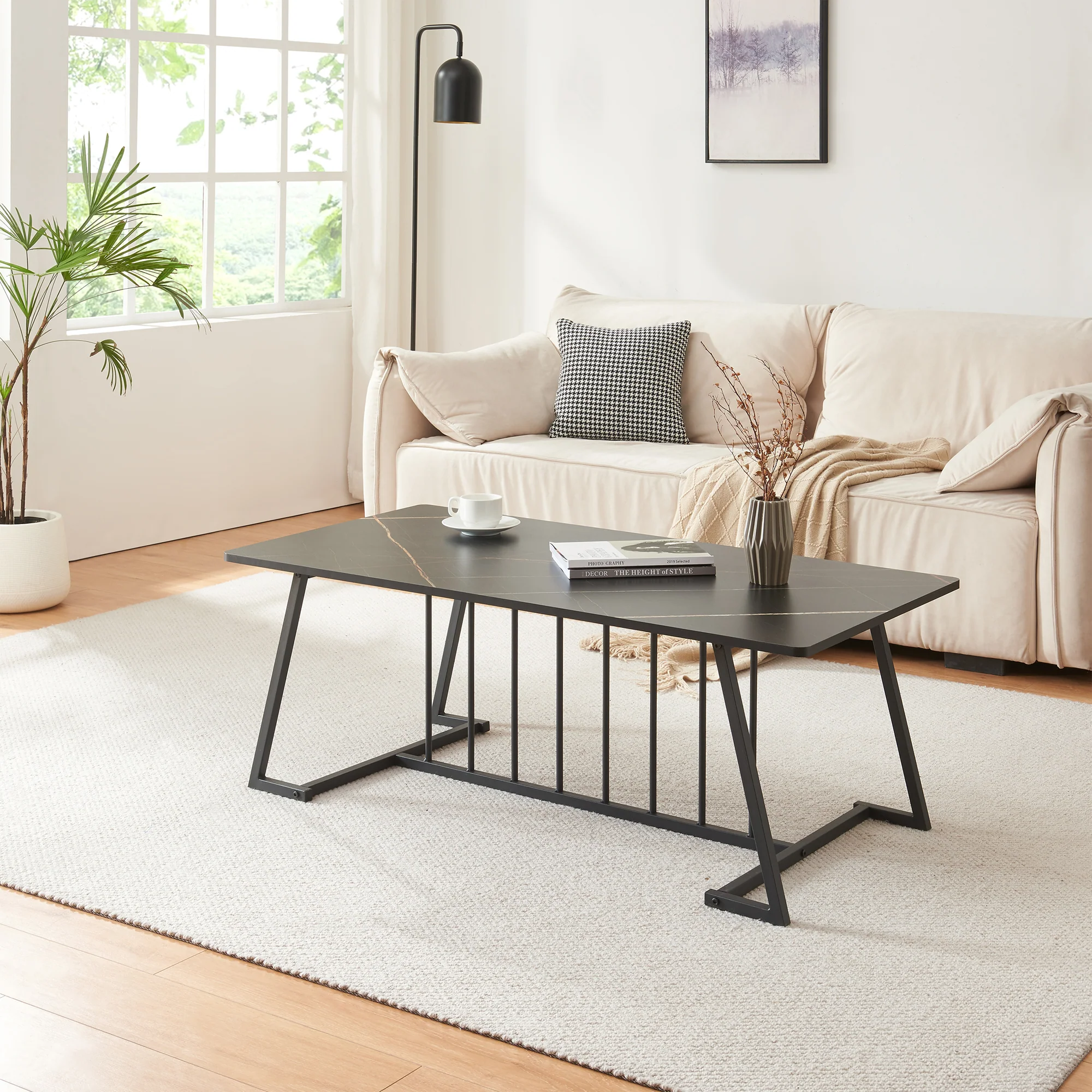 Salontafel Nospoo marmerlook zwart 120x60x46 cm [en.casa]