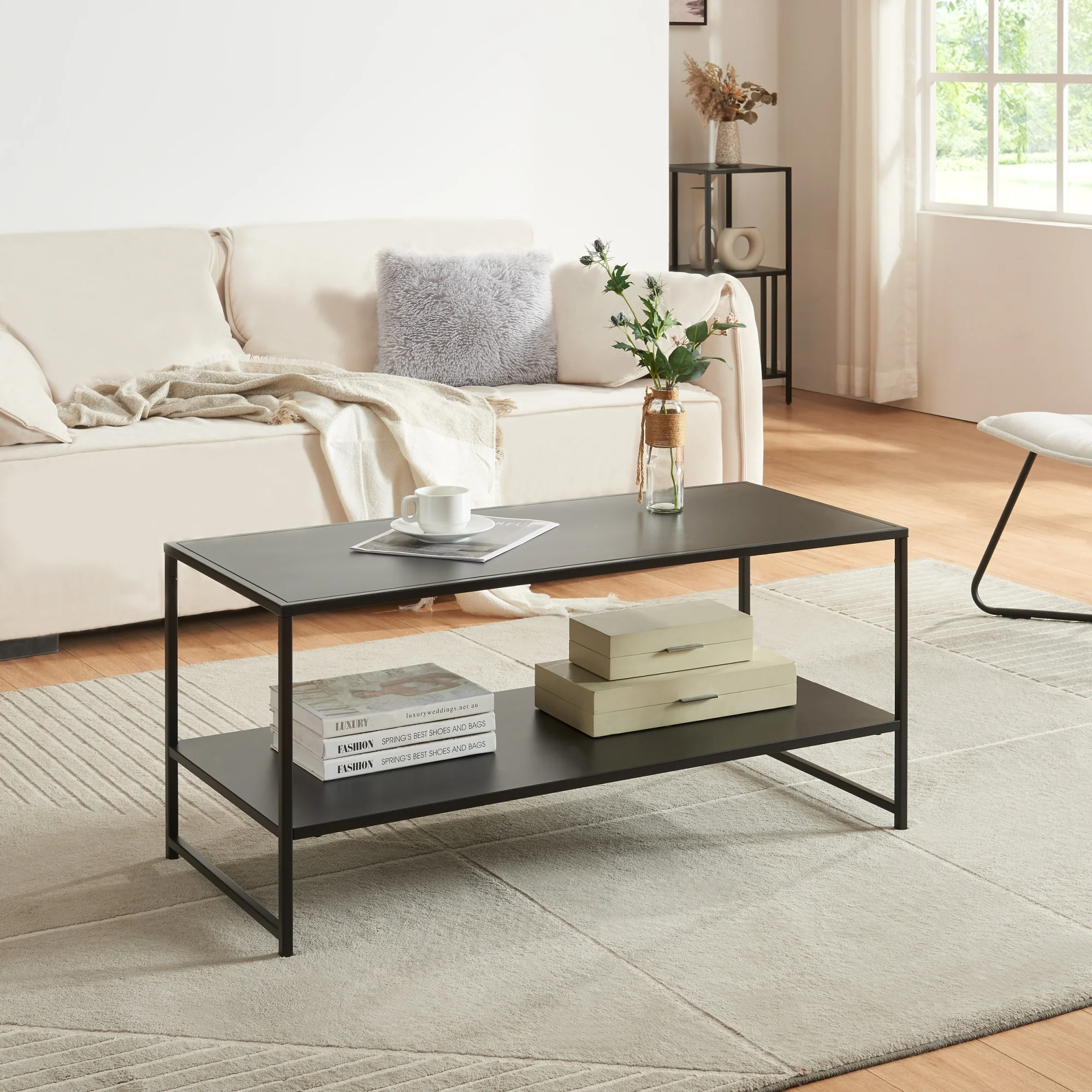 [en.casa] Salontafel Ruokolahti met plank 102x43x46 cm - 4 varianten - Image 2