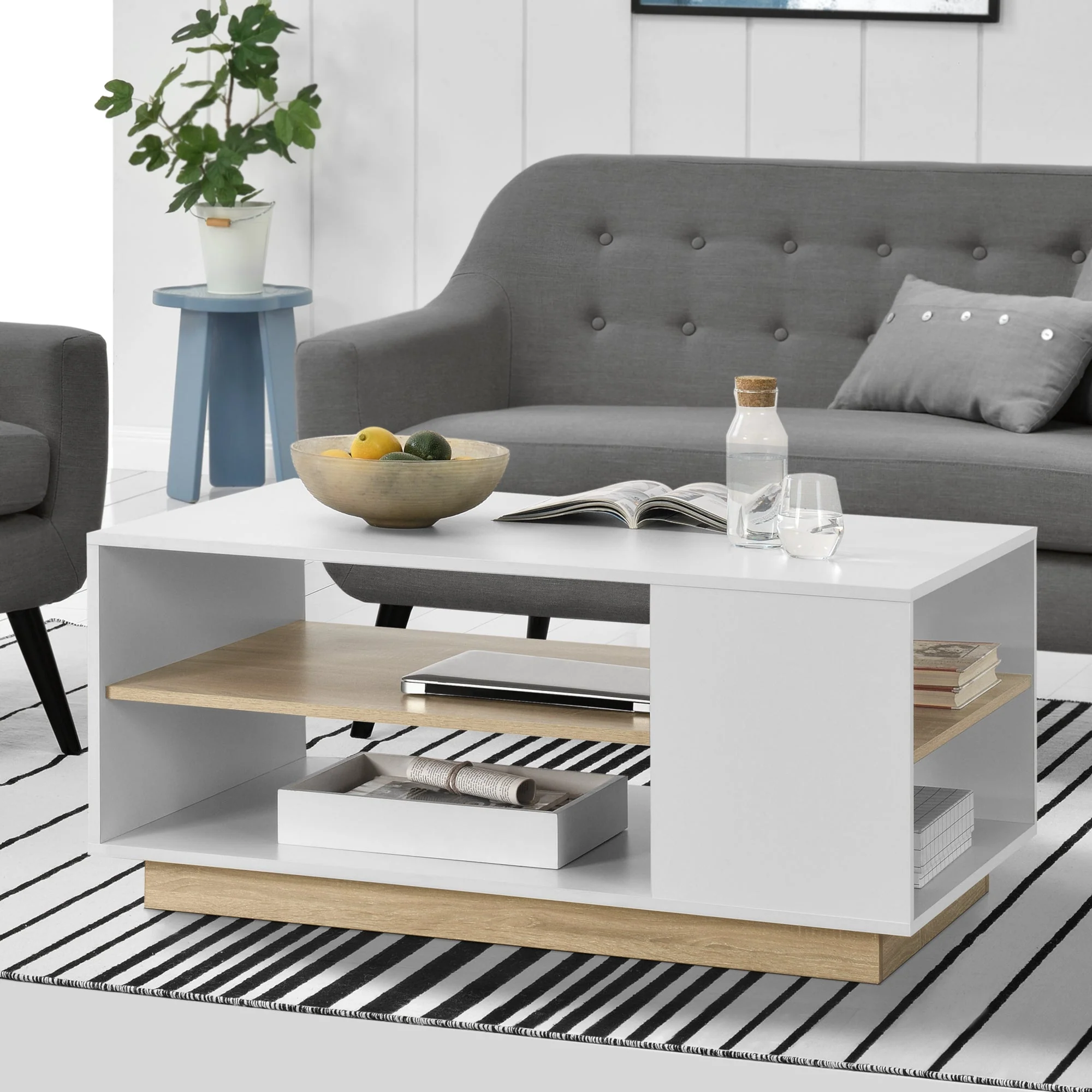 Salontafel Trelleborg 100x60x46 cm wit en eikenkleurig - Image 2