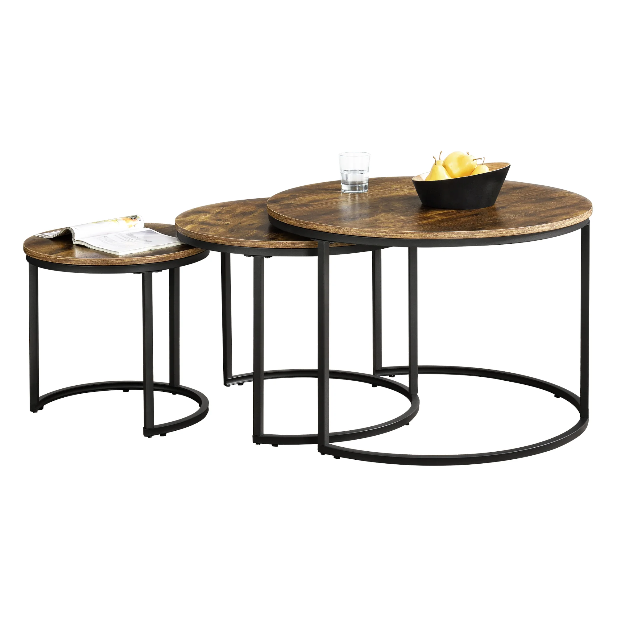 [en.casa] Salontafel Arvidsjaur set van 3 zwart en houtkleurig