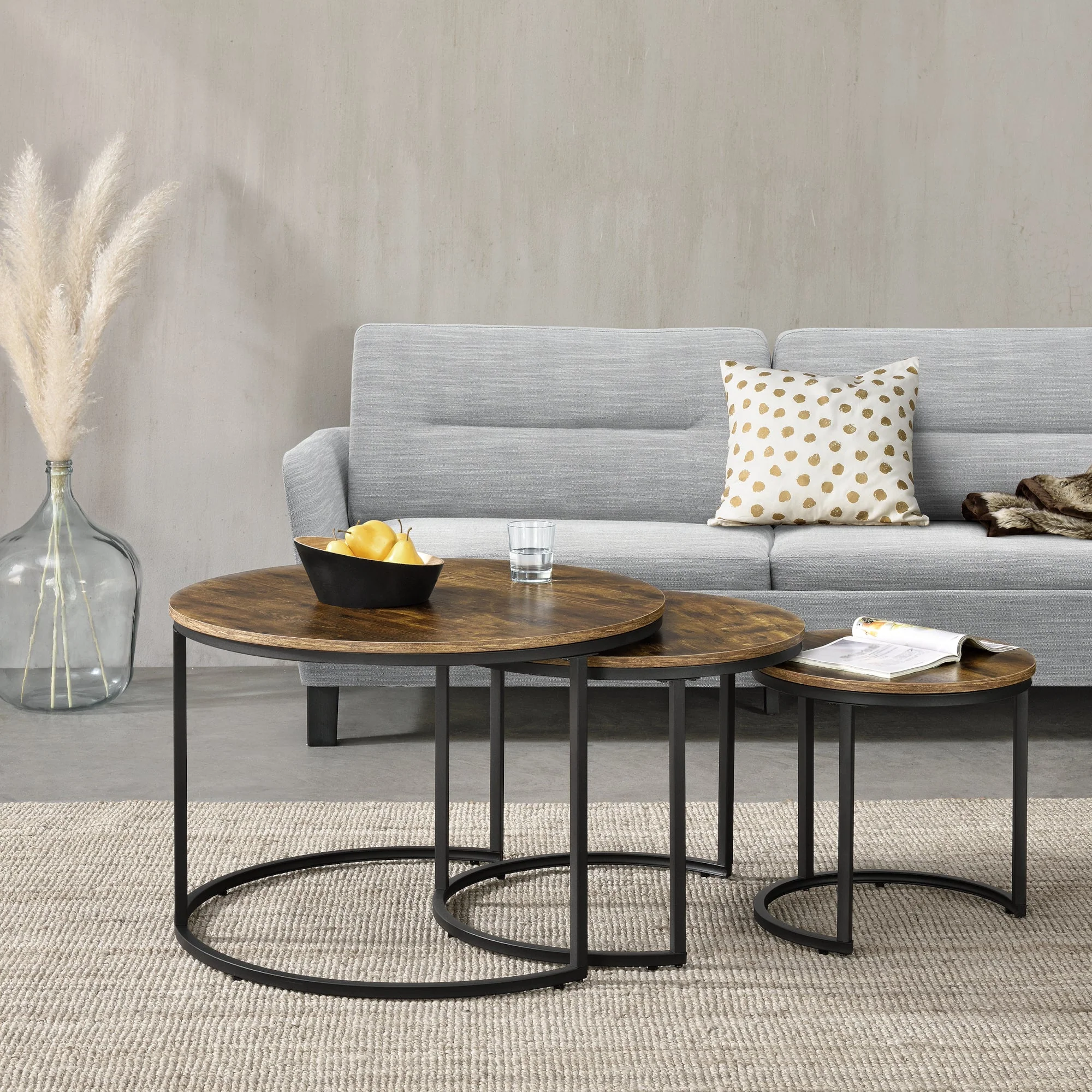 [en.casa] Salontafel Arvidsjaur set van 3 zwart en houtkleurig - Image 2