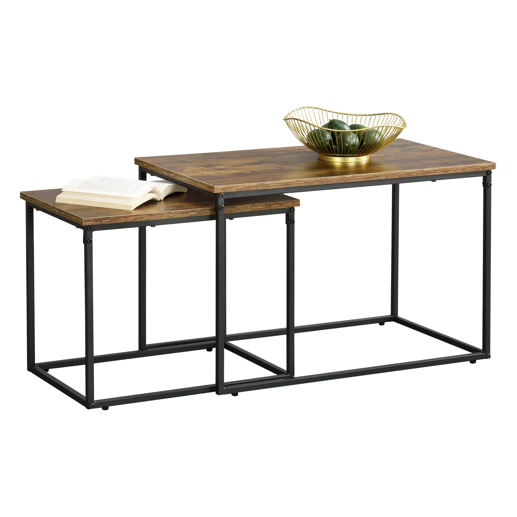 [en.casa] Salontafel Harnosand set van 2 zwart en houtkleurig