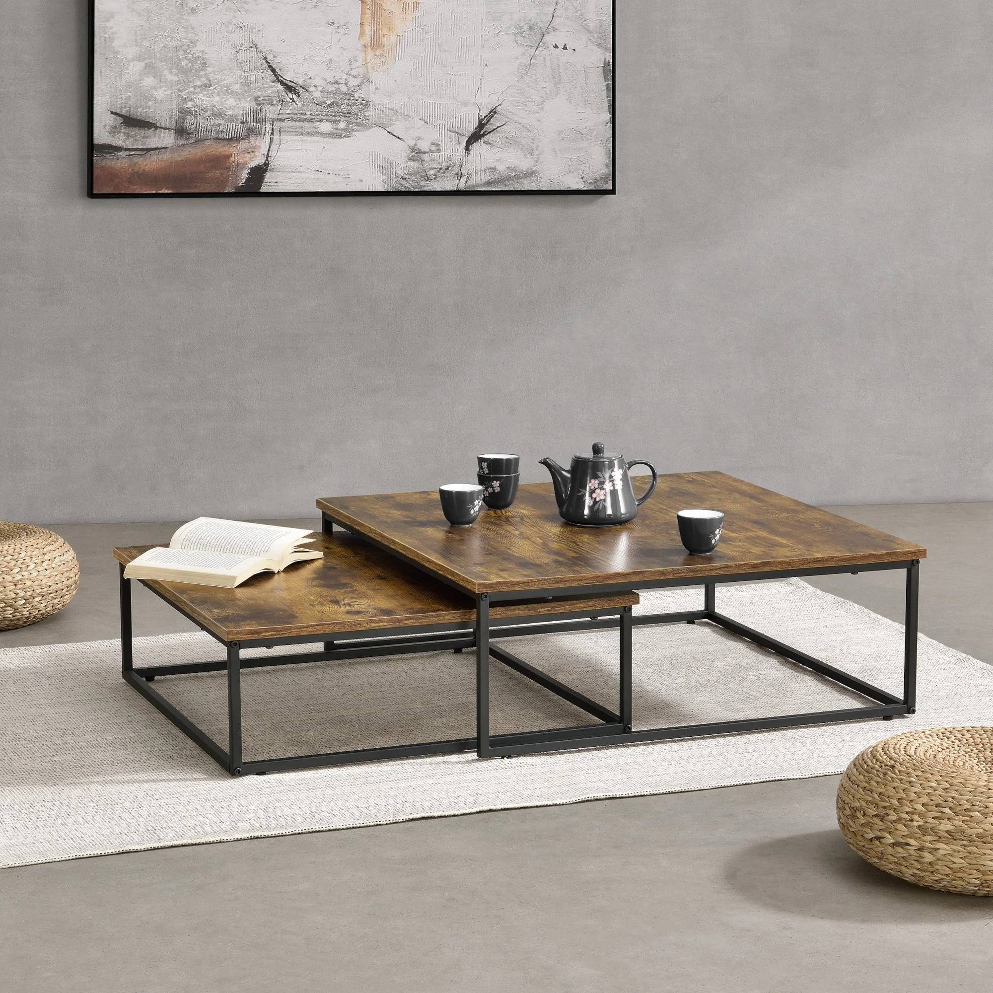 [en.casa] Salontafel Haninge set van 2 zwart en houtkleurig - Image 2