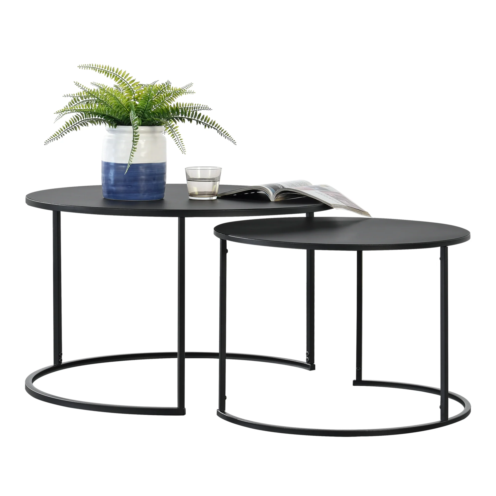 [en.casa] Salontafel Korenica metaal rond set van 2 zwart