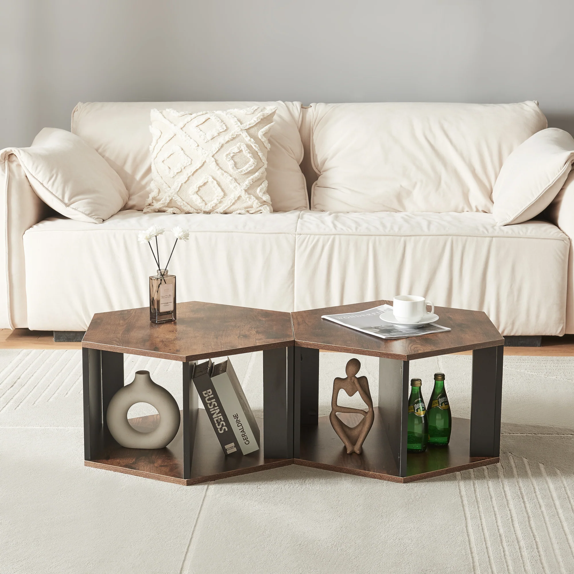 Salontafel Molde set van 2 zwart en walnootkleurig [en.casa]