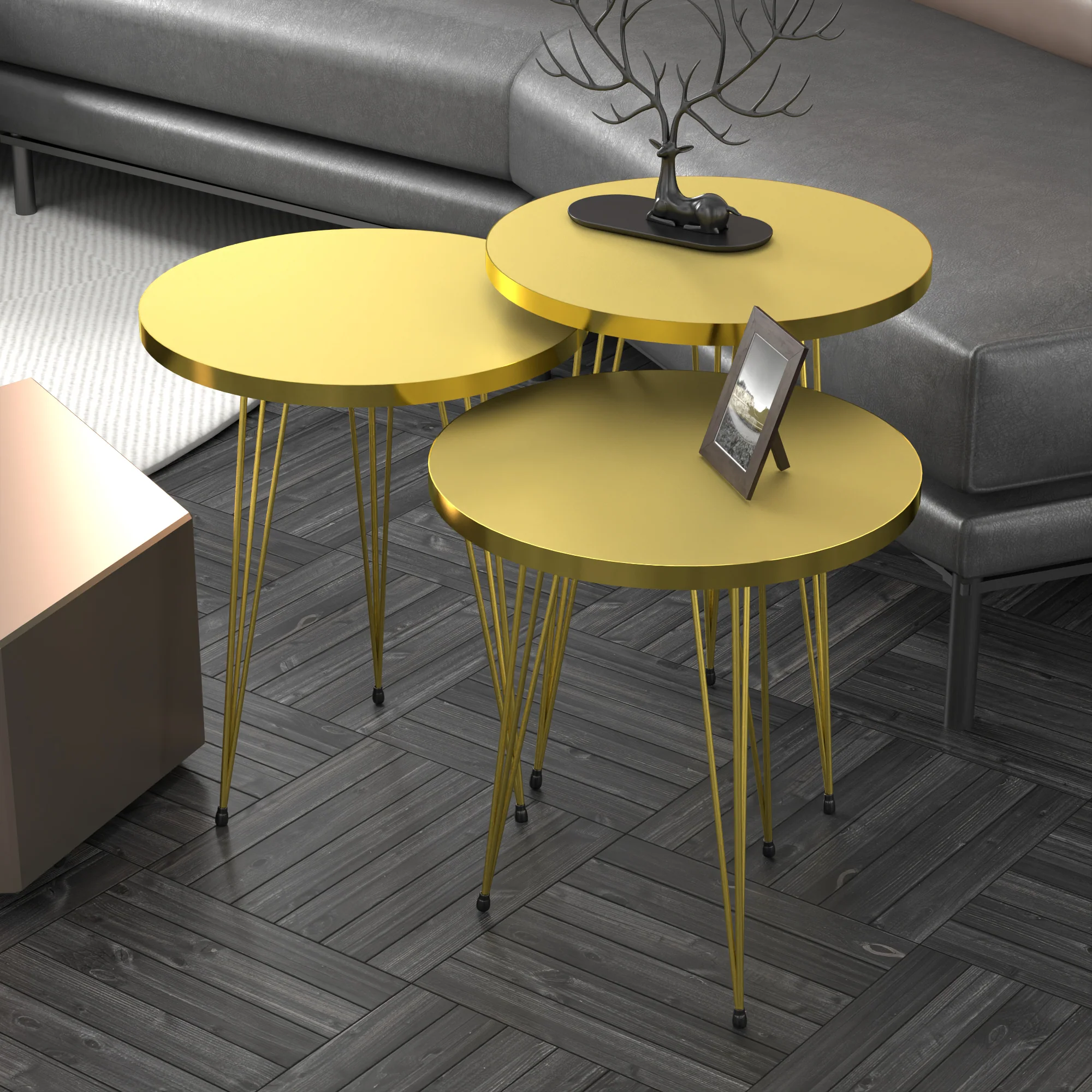 [en.casa] Bijzettafel Skibby set van 3 rond - 3 varianten - Image 2