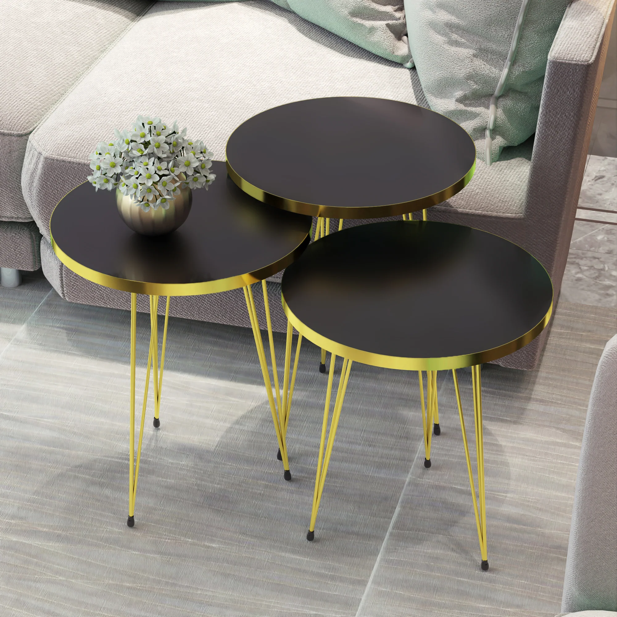 [en.casa] Bijzettafel Skibby set van 3 rond - 3 varianten - Image 3