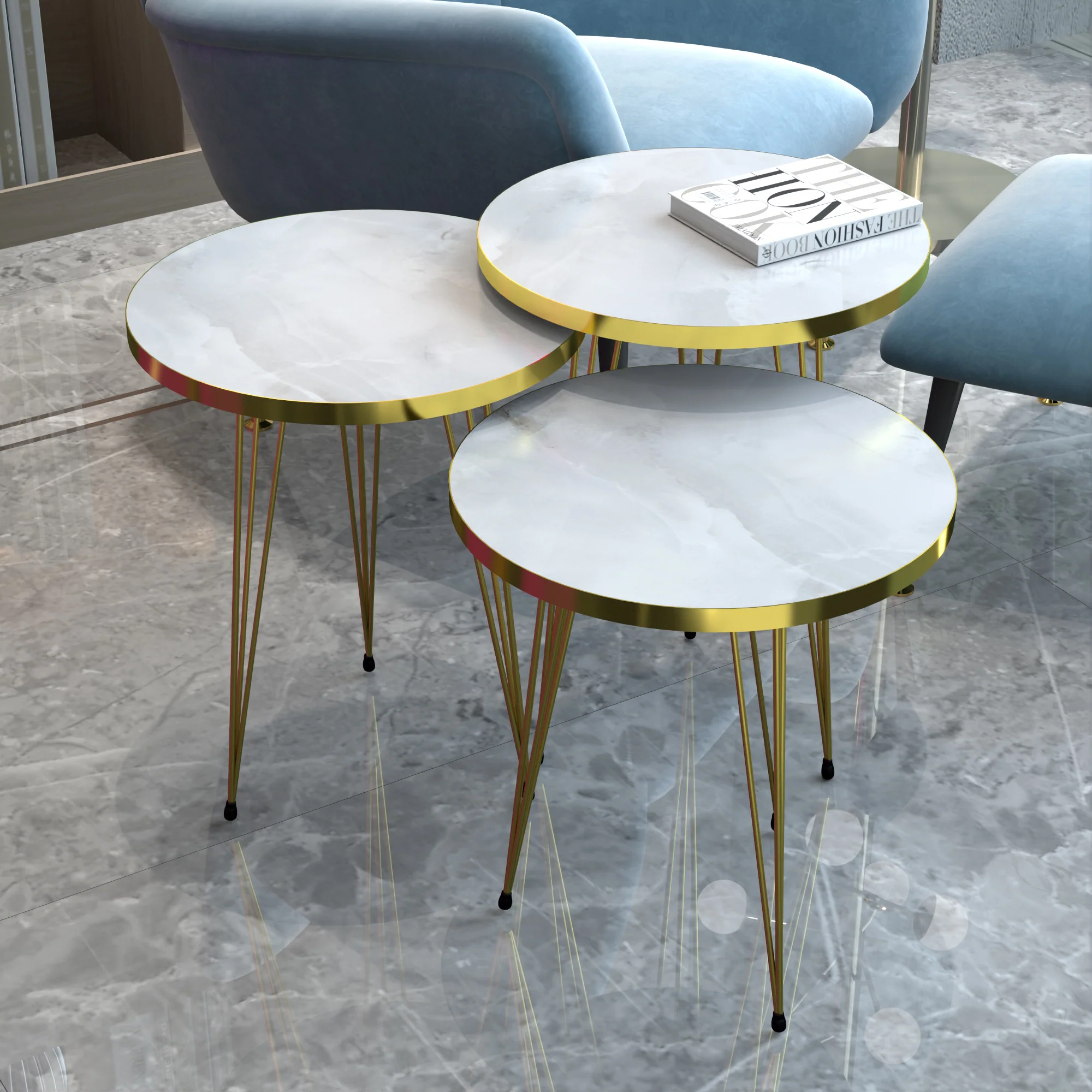 [en.casa] Bijzettafel Skibby set van 3 rond - 3 varianten - Image 4