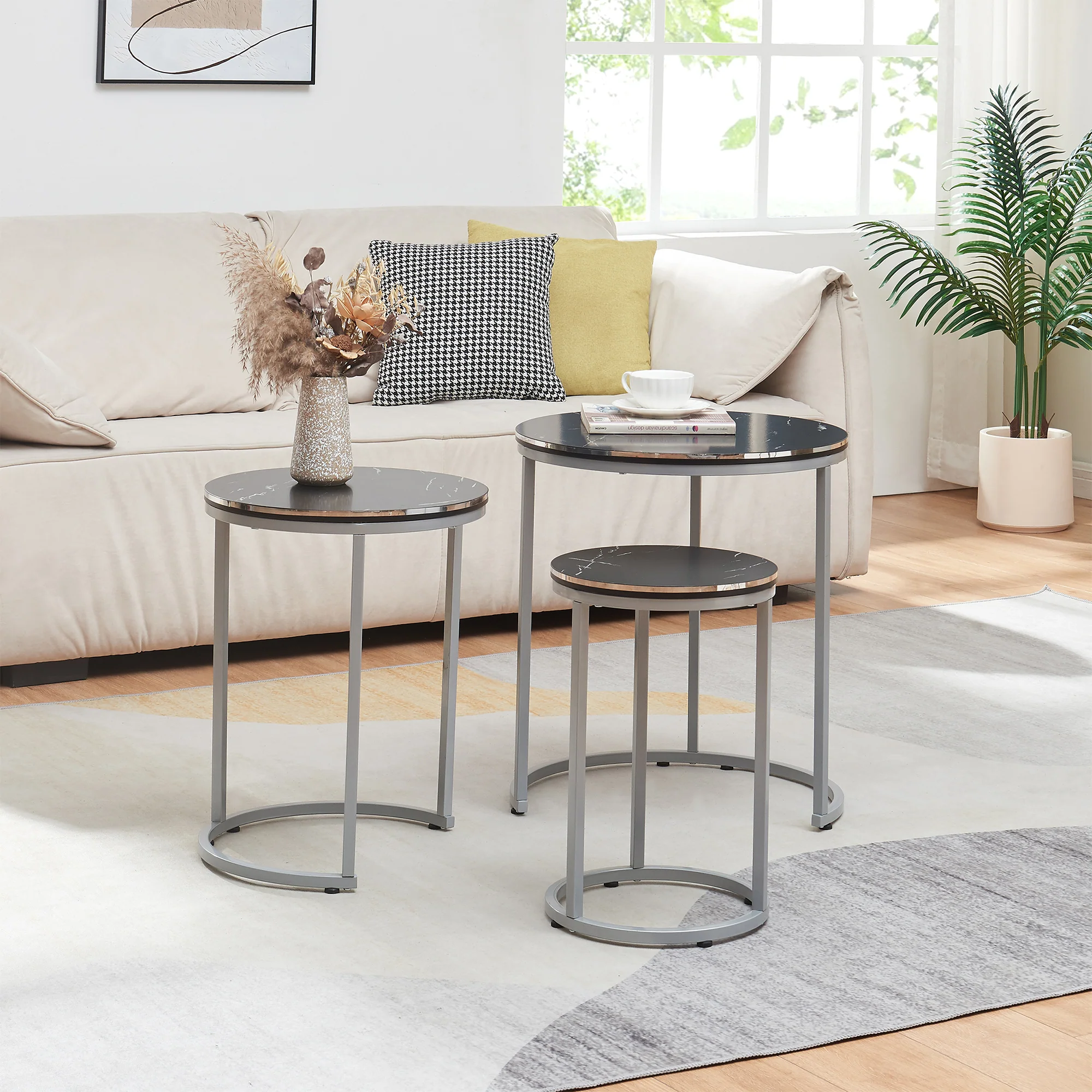 [en.casa] Bijzettafel Bornholm set van 3 rond - 2 varianten - Image 2