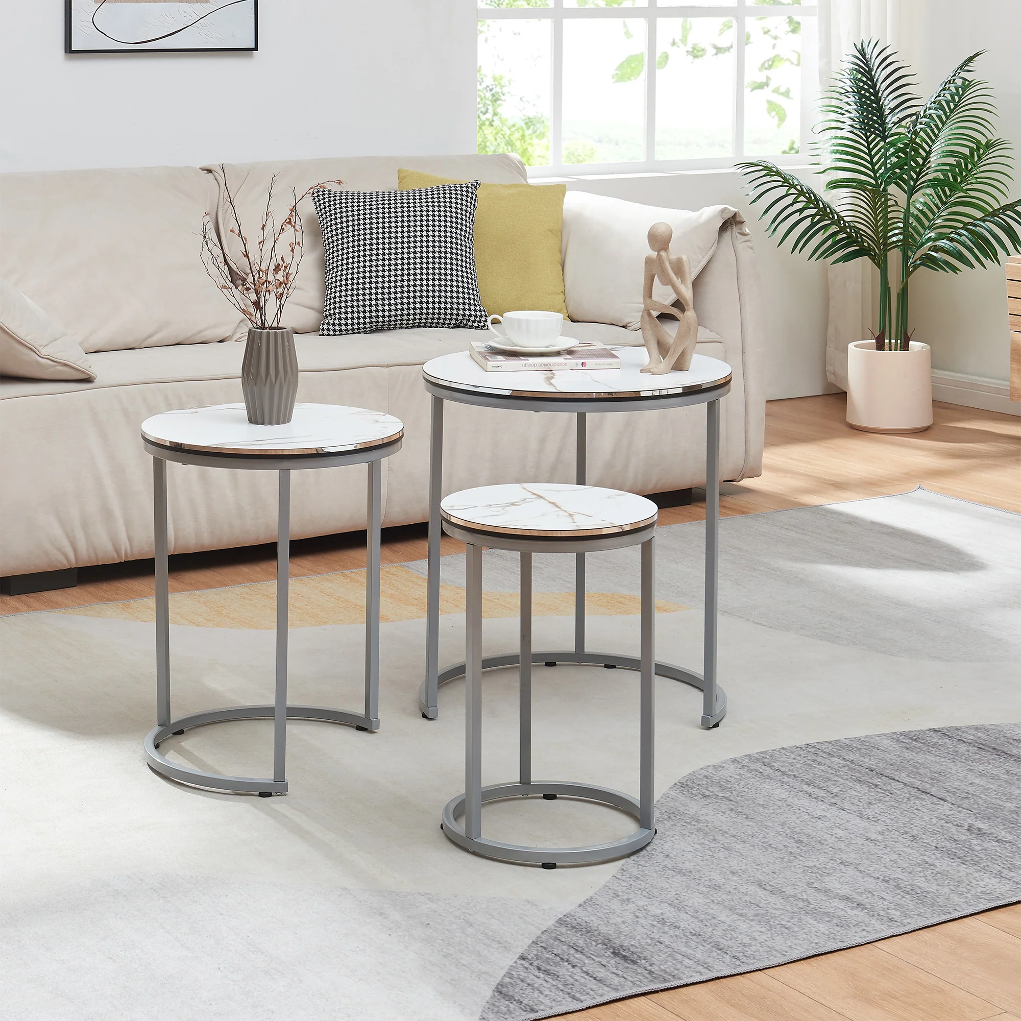 [en.casa] Bijzettafel Bornholm set van 3 rond - 2 varianten - Image 3