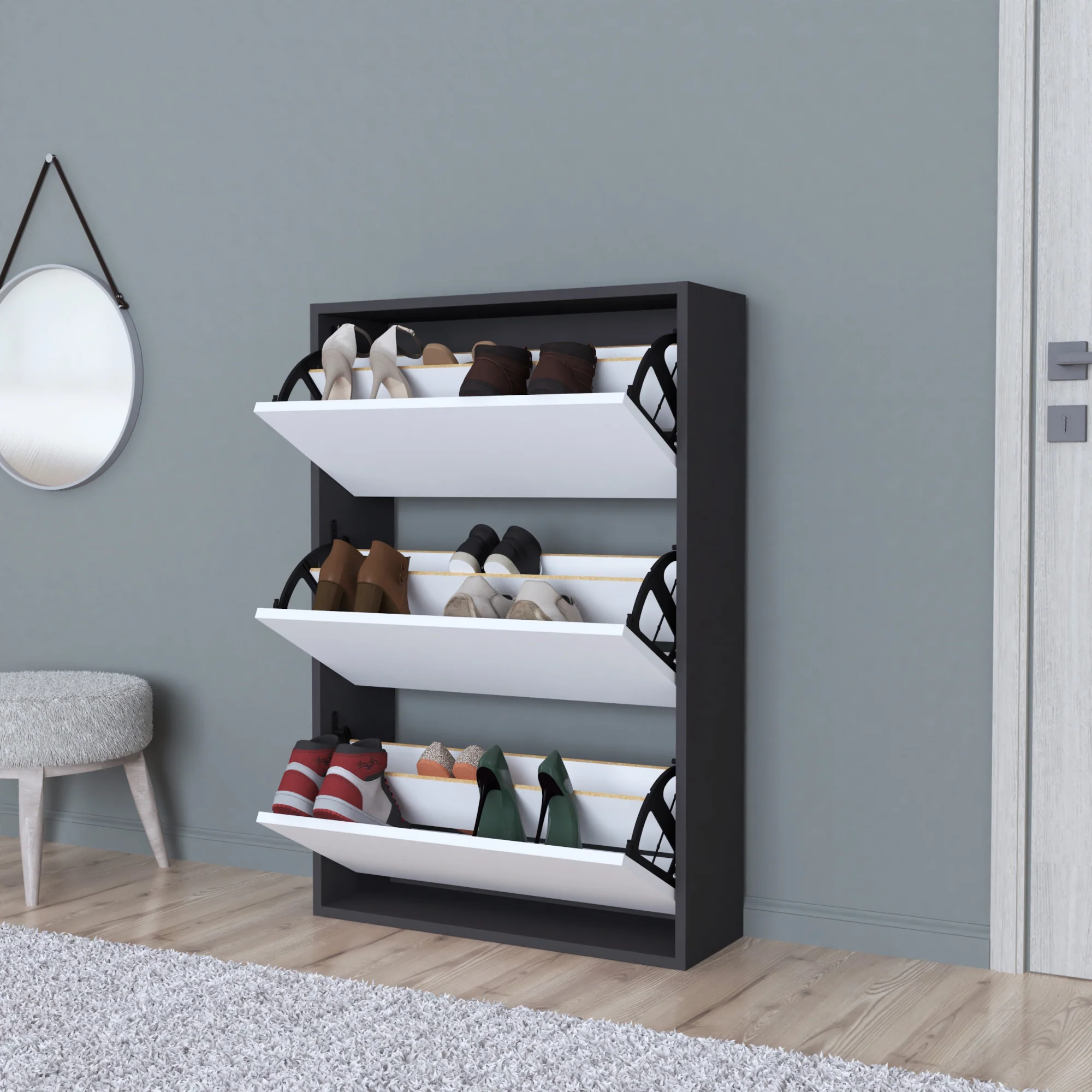 [en.casa] Schoenenkast Aurskog met 3 vouwdeuren 110x73,5x24 cm - 6 varianten - Image 3