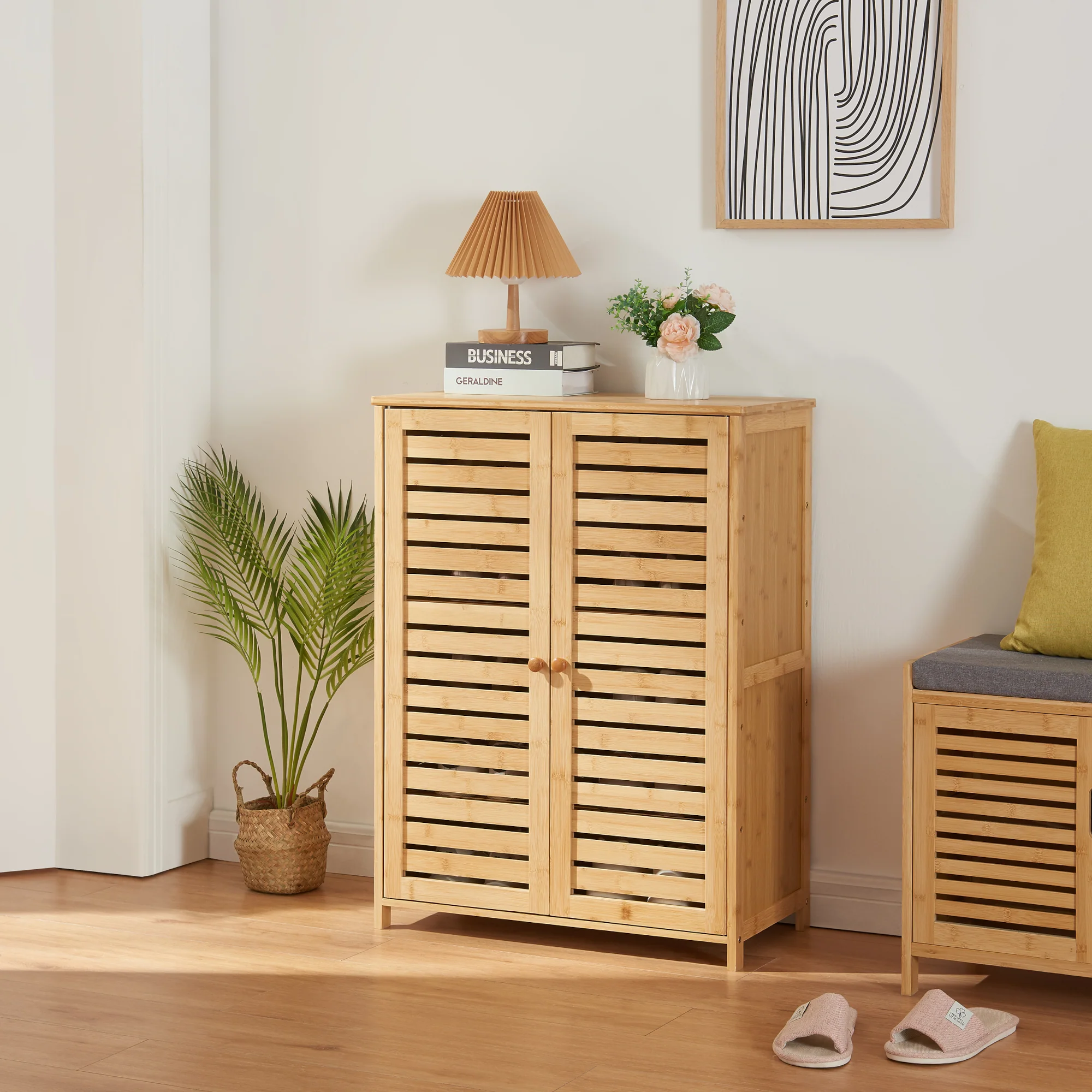 [en.casa] Schoenenkast Klamp 87,5x66x33 cm bamboe