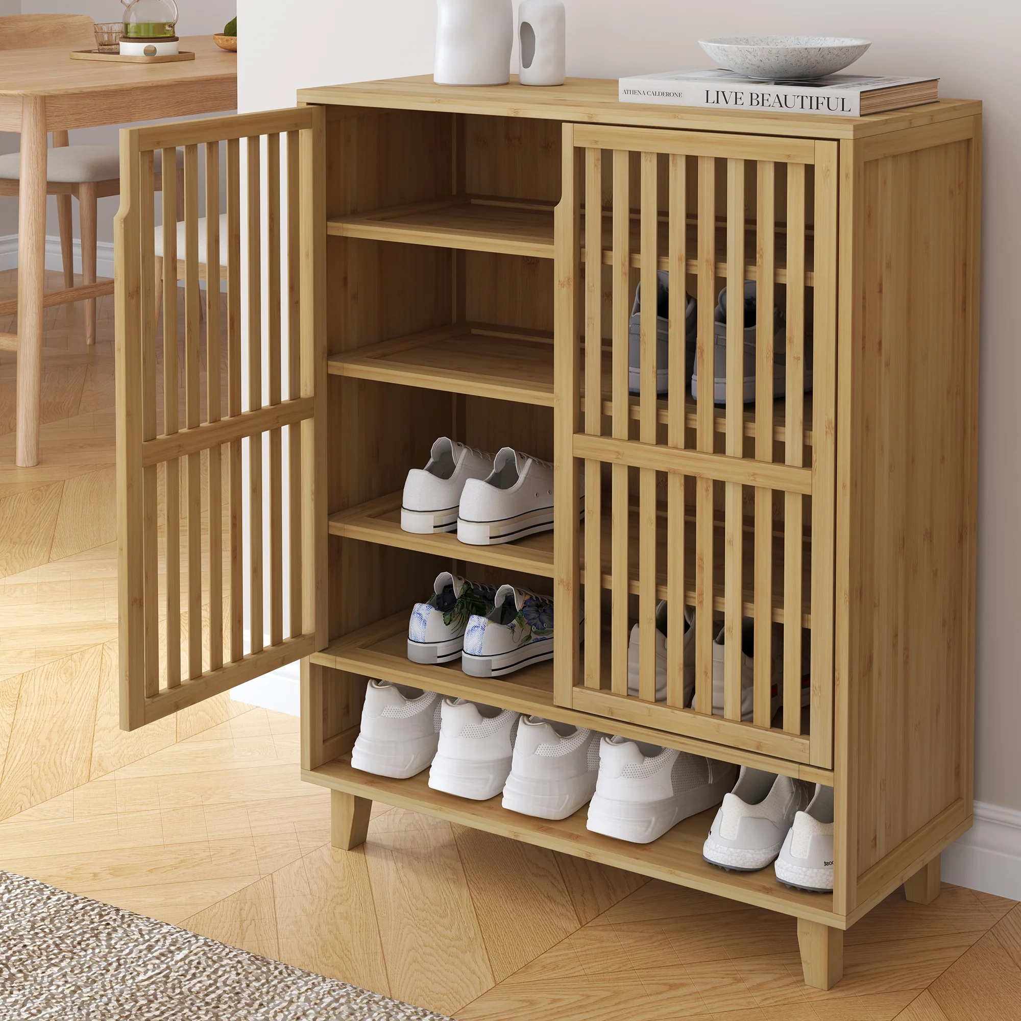 Schoenenkast Sirgerg bamboe 91x72x35 cm naturel [en.casa] - Image 2