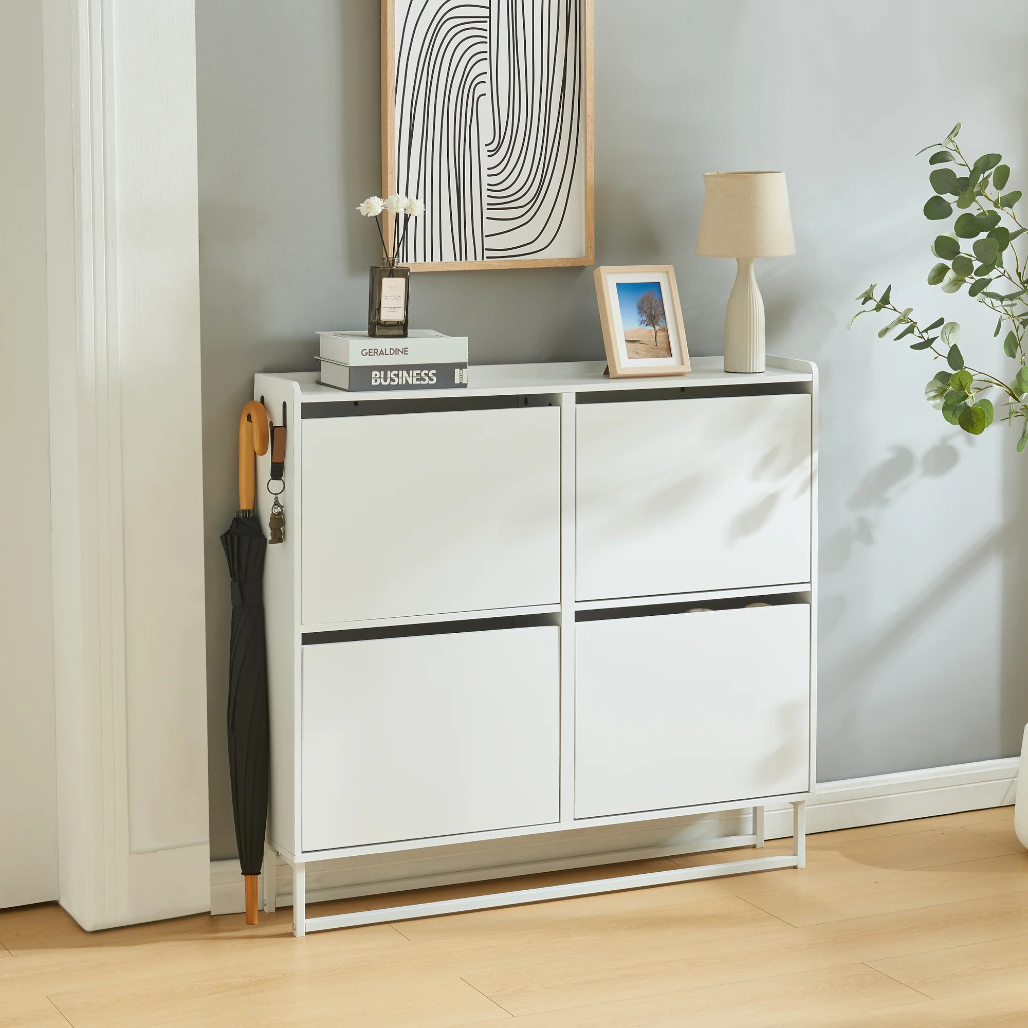 Schoenenkast Ylitornio met 4 vouwdeuren 91,5x100x19 cm wit [en.casa]