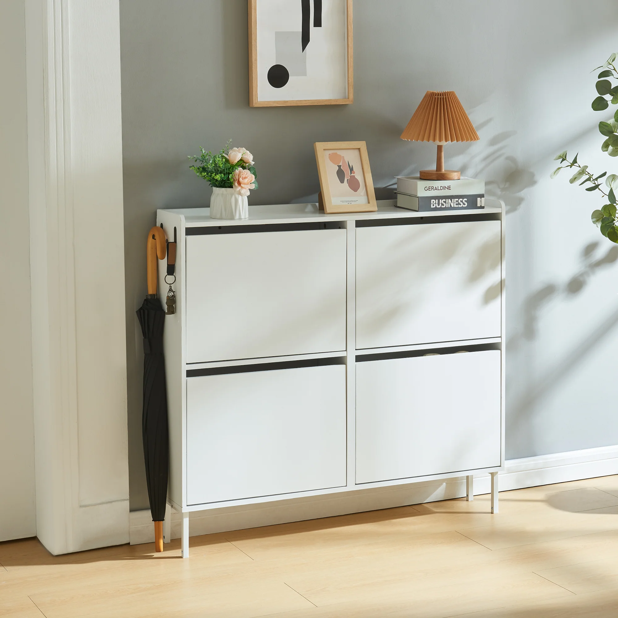 Schoenenkast Ylitornio met 4 vouwdeuren 91,5x100x19 cm wit [en.casa] - Image 2