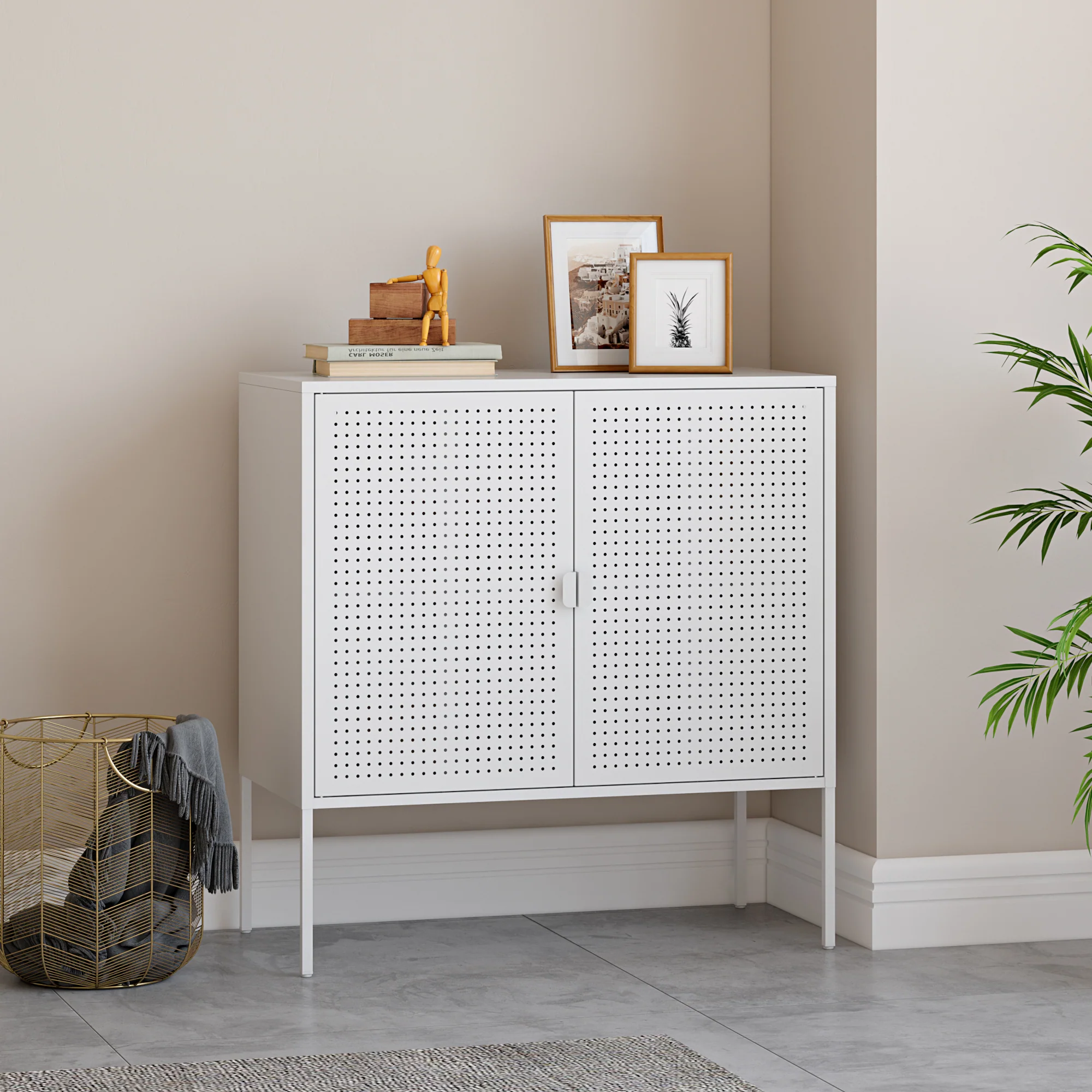 Commode Castelli 82,5x80x40 cm staal wit [en.casa]