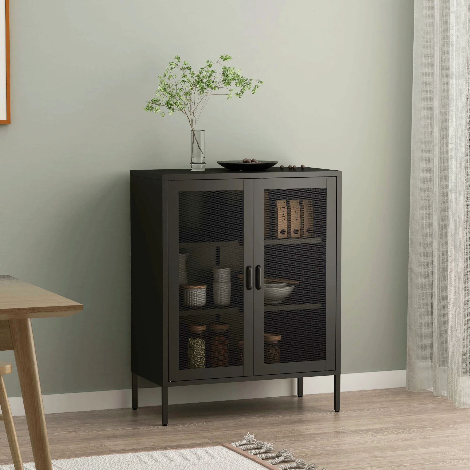 [en.casa] Vitrinekast Falköping 101,5x80x40 cm metaal - 2 varianten - Image 3