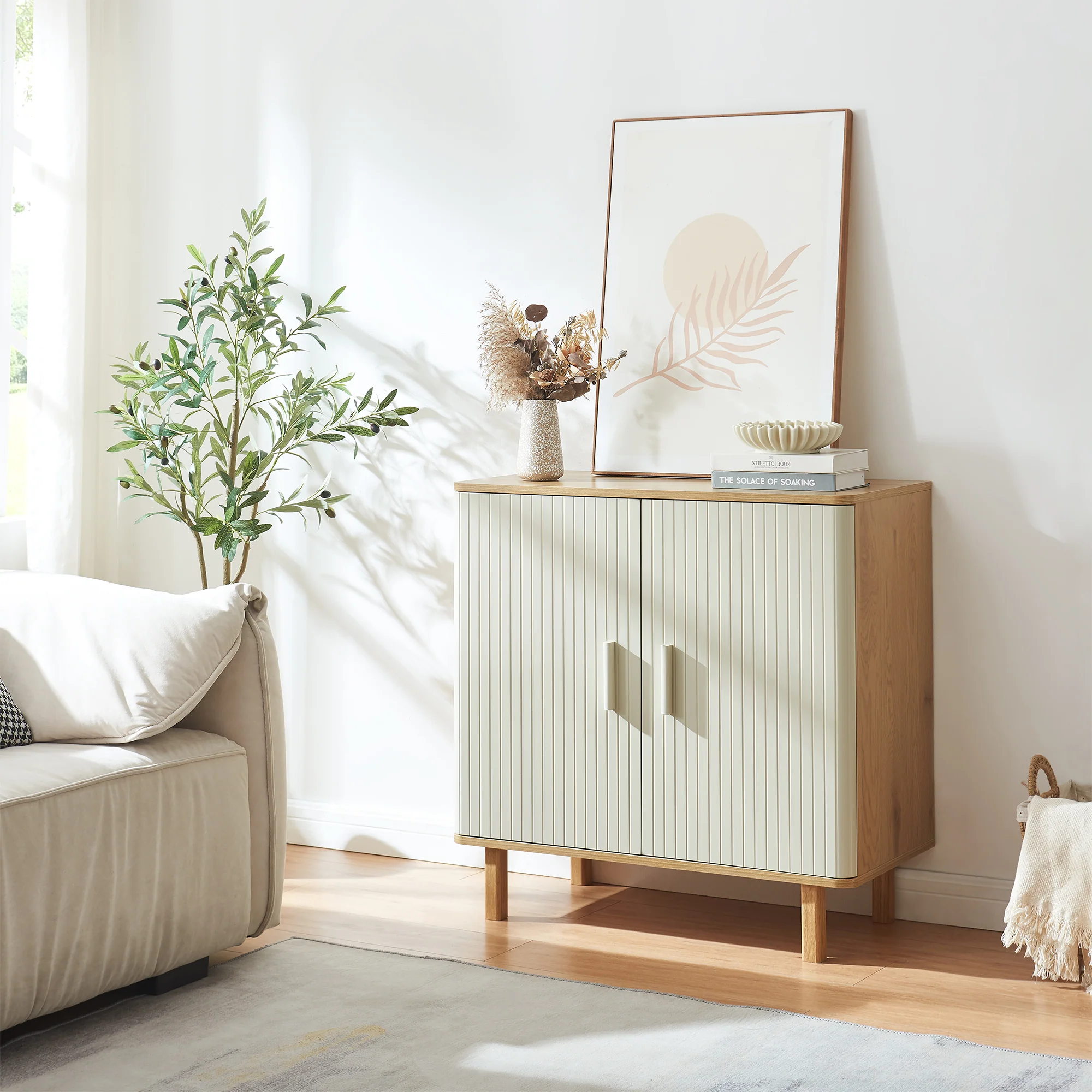 Commode Ferrersp 80x80x40 cm eikenkleurig havermout en naturel [en.casa] - Image 2
