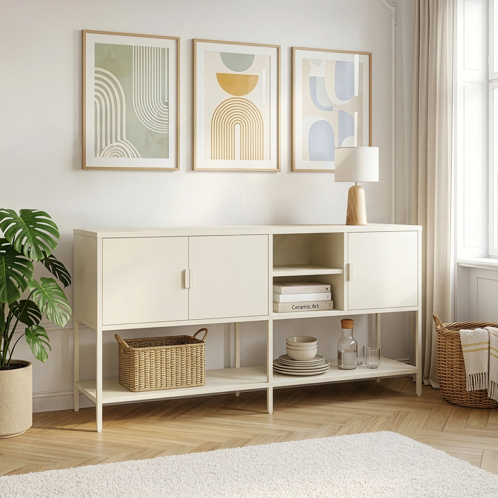 Sideboard Kliri Staal 160x40x80 cm Crèmewit [en.casa] - Image 2