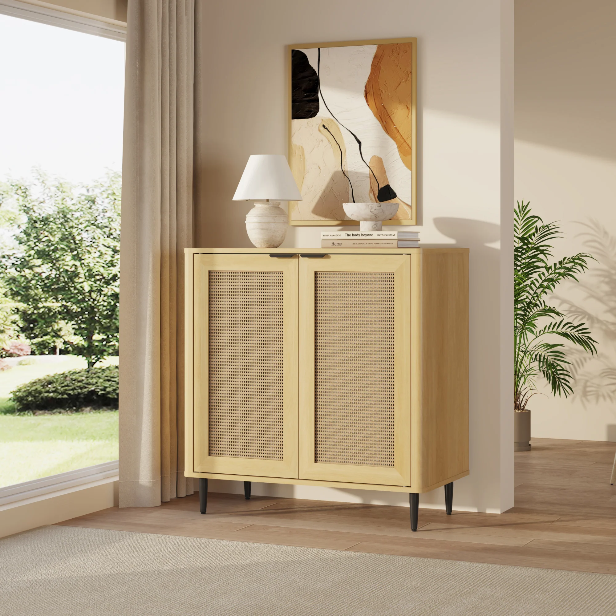 Commode Lukhomso 83x80x40 cm eikenkleurig en zwart [en.casa] - Image 2