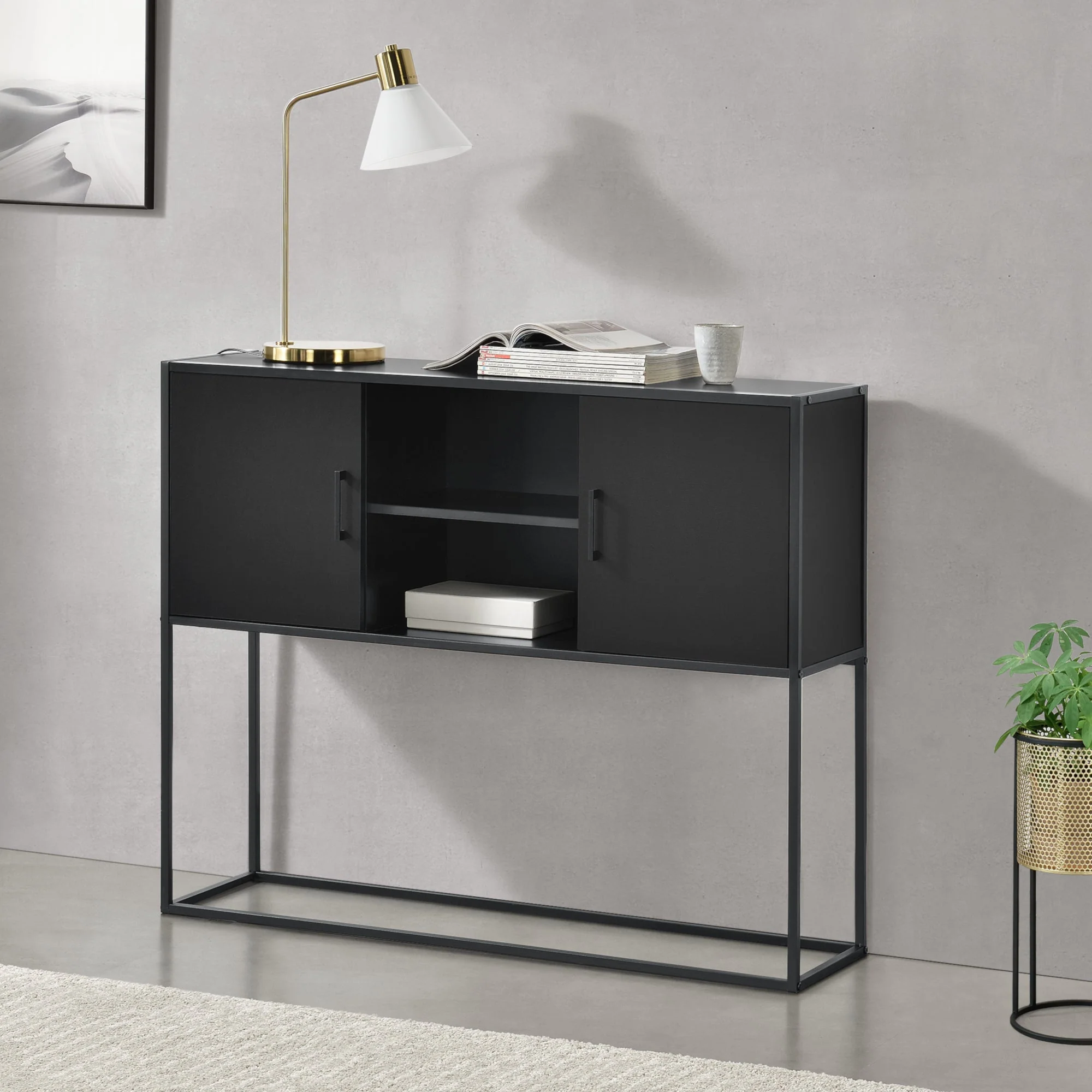 [en.casa] Commode Motala spaanplaat 90x108,5x30 cm zwart - Image 2