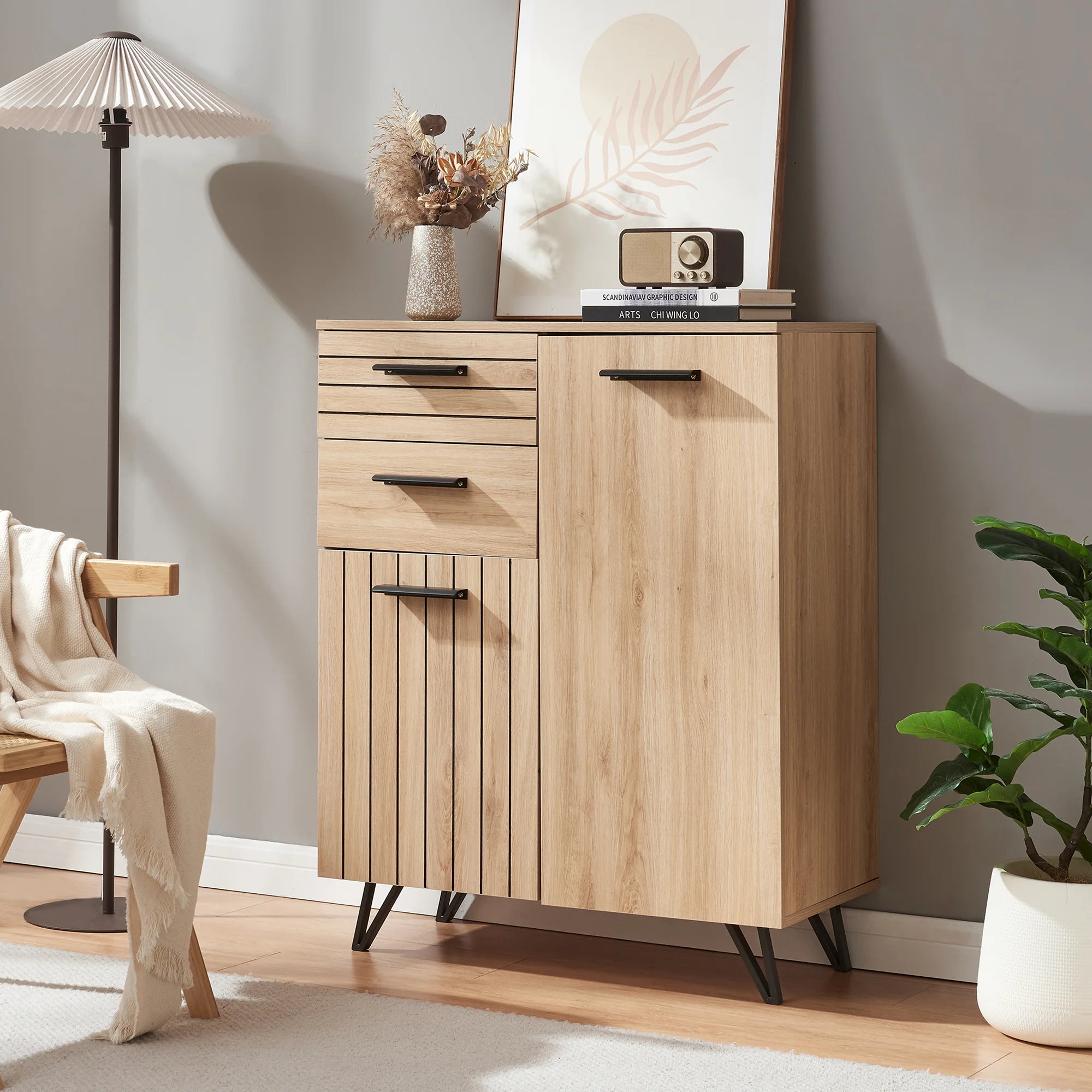Dressoir Noppen eikenkleurig en zwart [en.casa]
