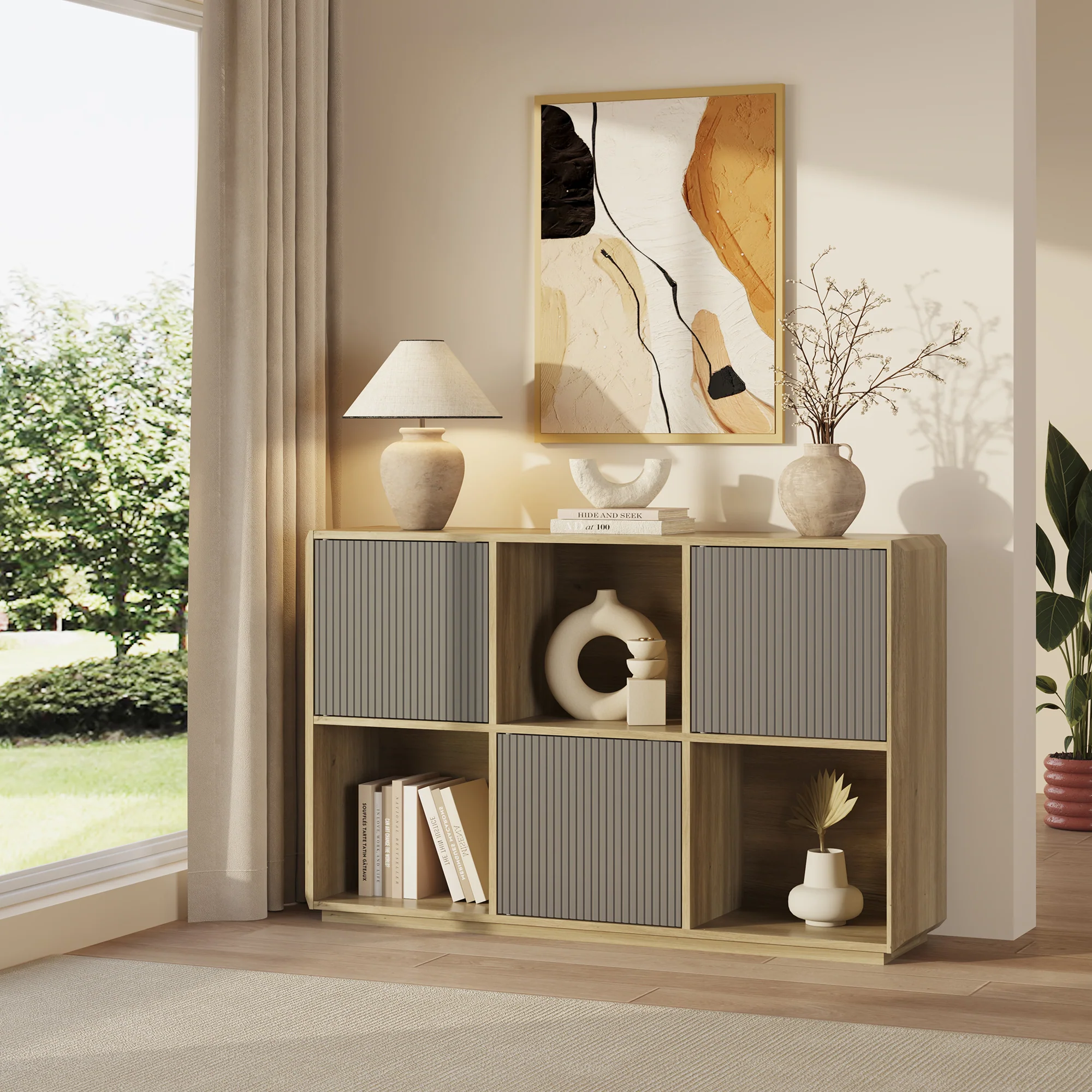 Dressoir Trömi 75x120x30 cm eikenkleurig en grijs [en.casa]  - Image 2