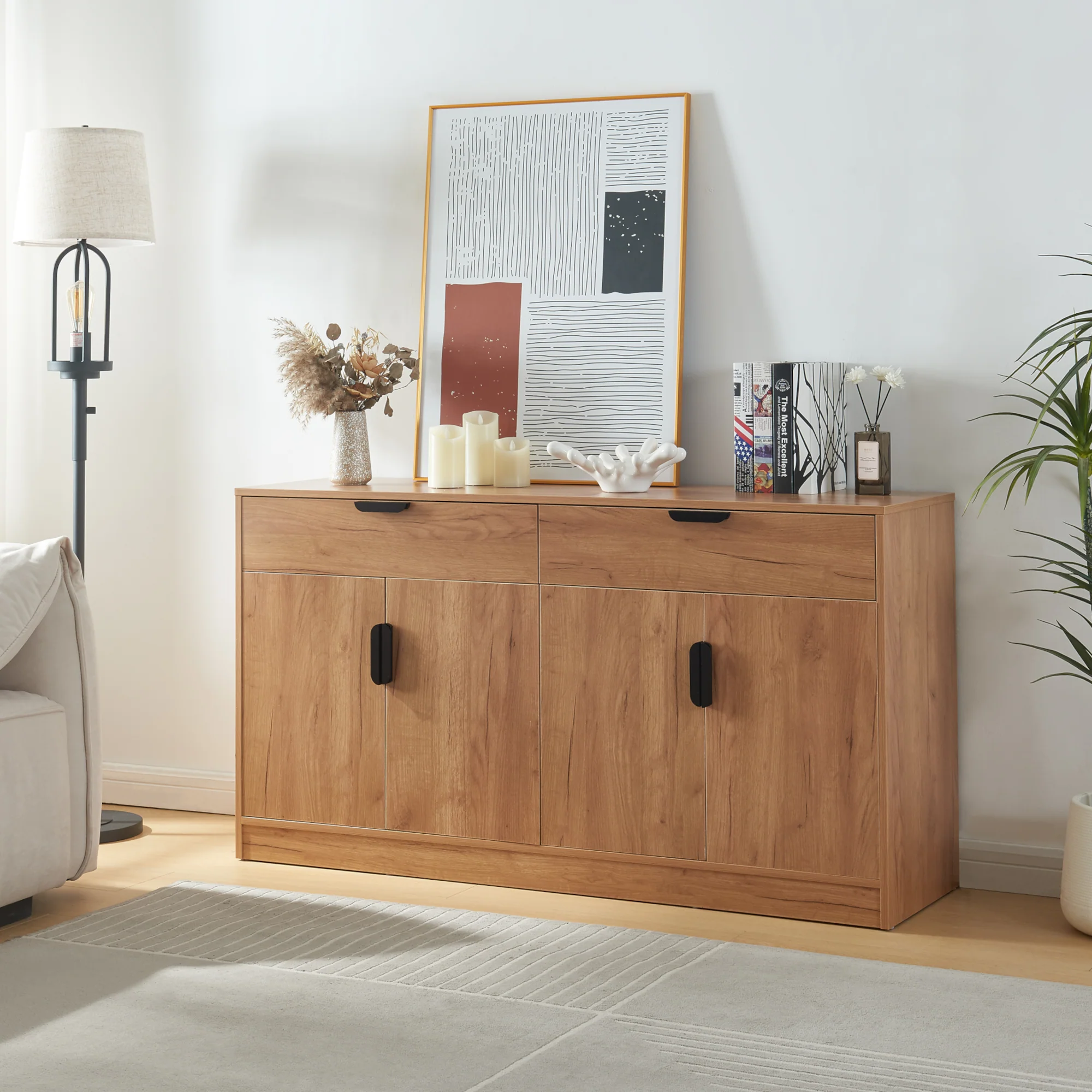 Commode Varkaus 75x140x40 cm mdf eikenkleurig [en.casa]