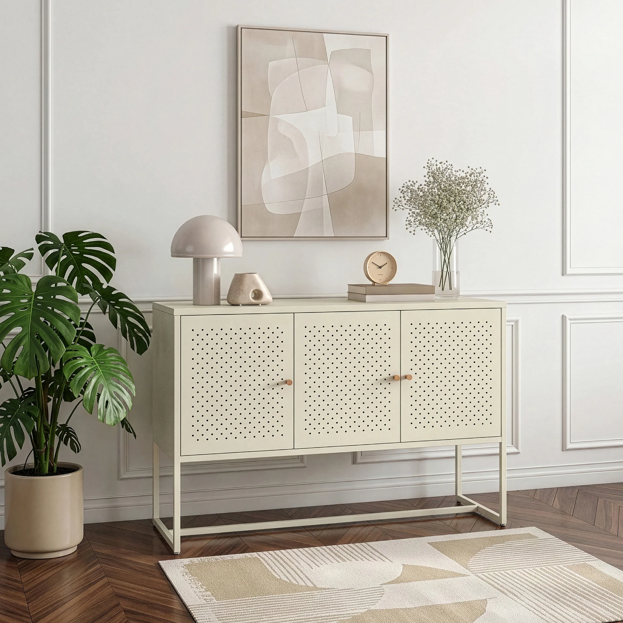 Dressoir Viitasaari commode met 3 deuren 120x40x80 cm crèmewit [en.casa] - Image 2