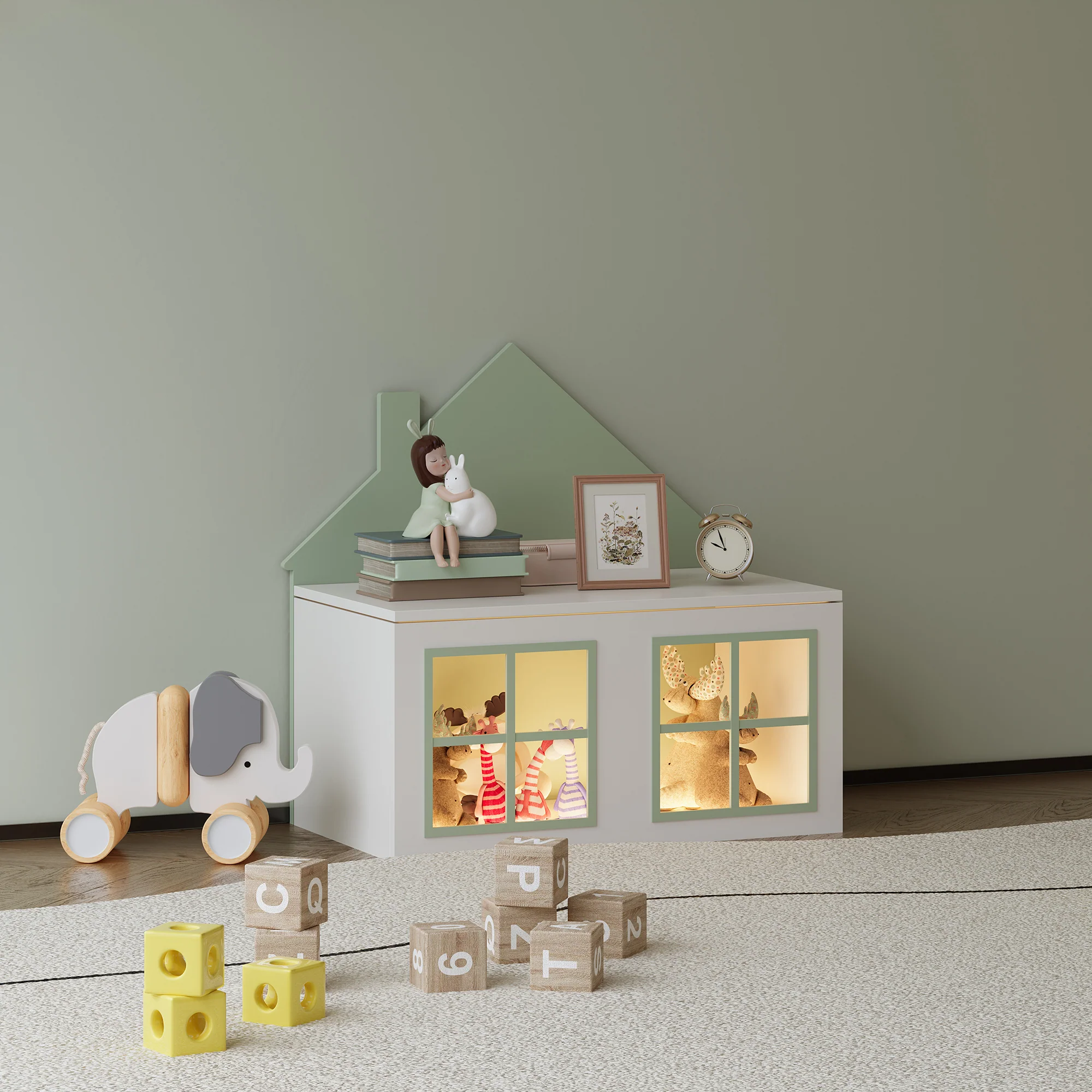 Speelgoedkist Vipsali 56x60x33 cm mintgroen en wit [en.casa]