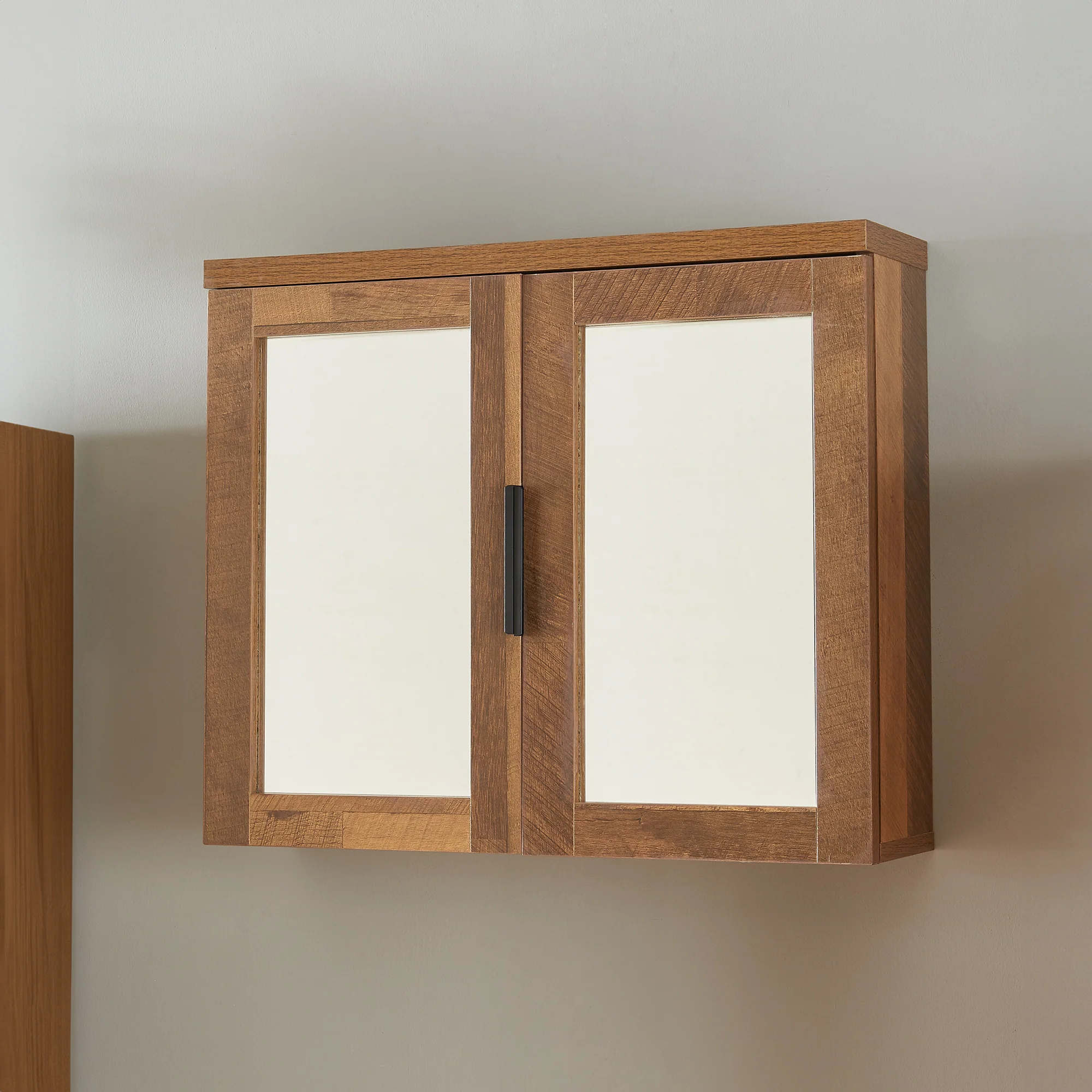 Badkamerkast Namsskogan met spiegel spiegelkast 50x60x15 cm walnootkleurig en zwart [en.casa]