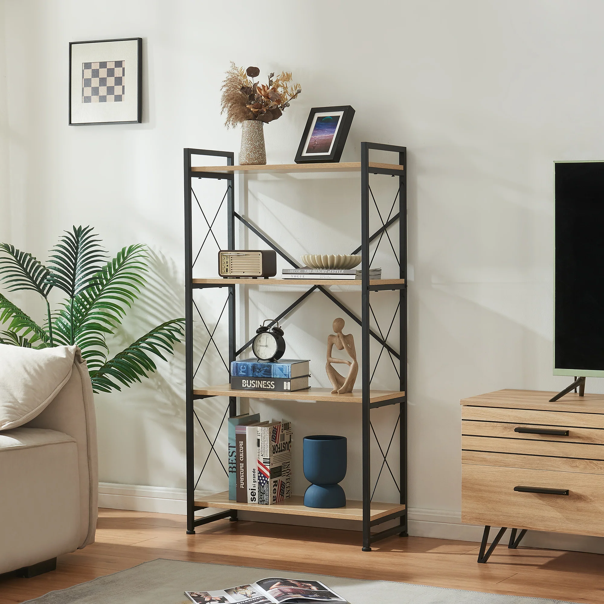 Boekenkast Skørping eikenkleurig en zwart [en.casa] - Image 3