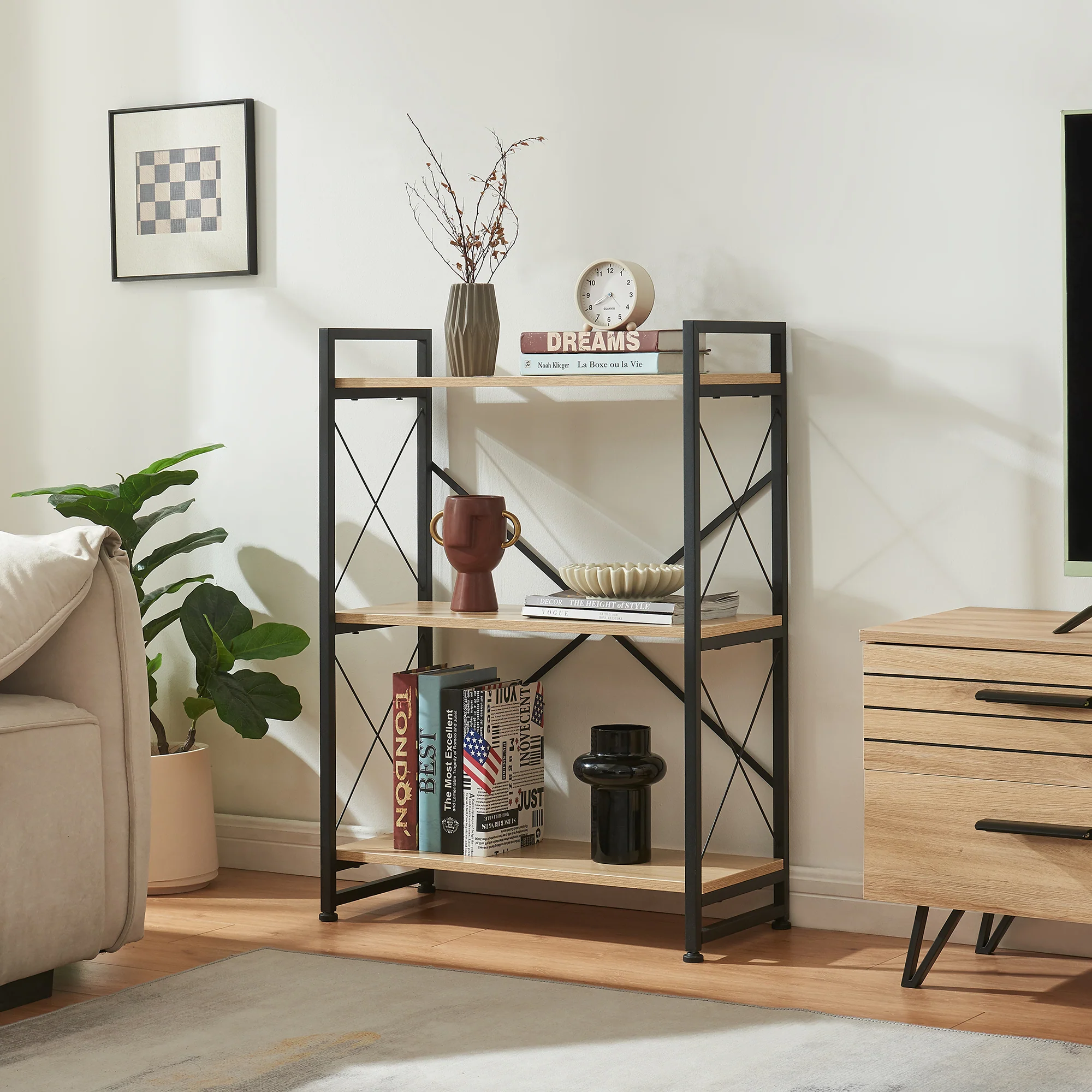 Boekenkast Skørping eikenkleurig en zwart [en.casa] - Image 4