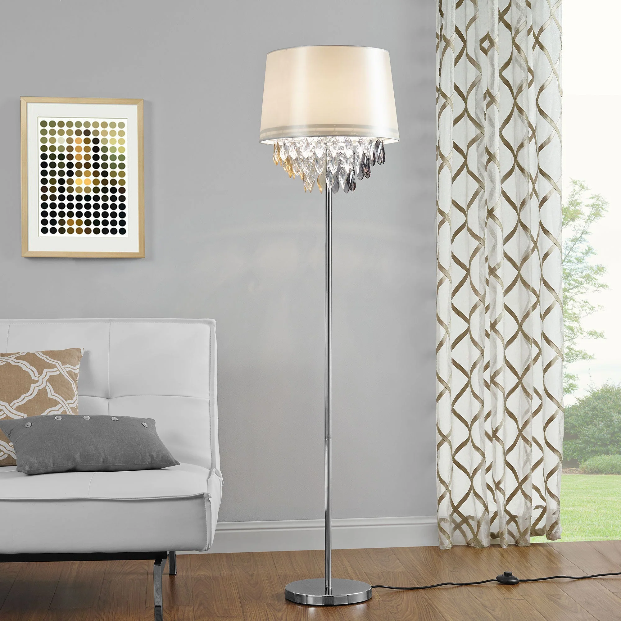 Staande lamp Royality met kristallen 165 cm E27 wit en chroom - Image 2