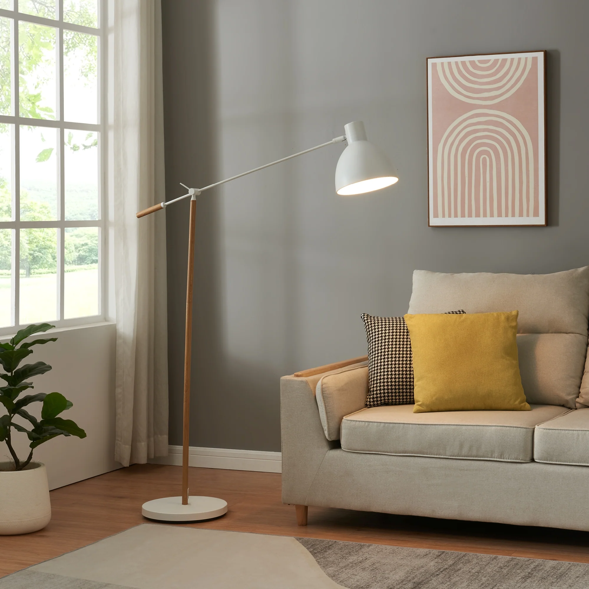 Staande lamp Banchory vloerlamp 163 cm houtkleurig en wit E27 lux.pro