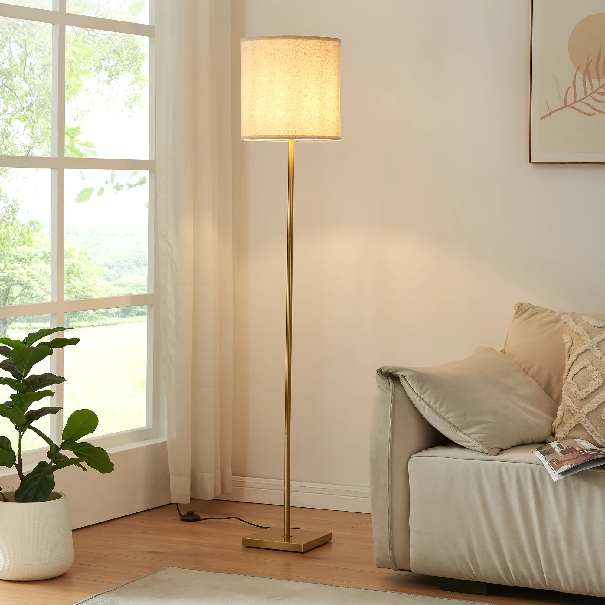 Staande lamp Fildholm vloerlamp 156 cm messing en linnenlook E27 lux.pro