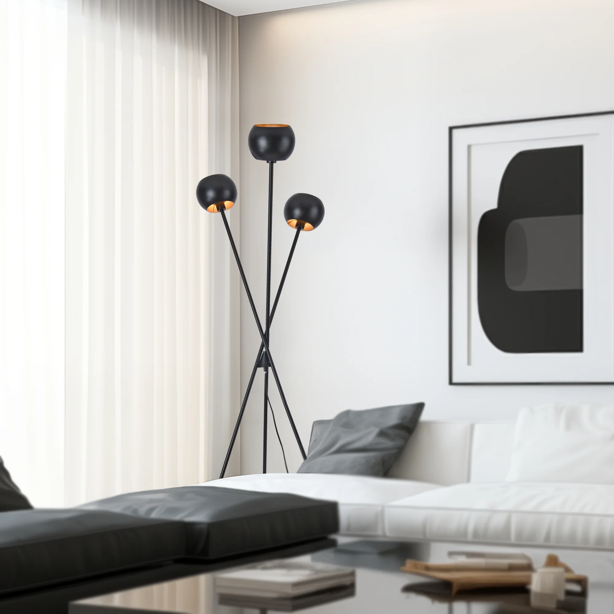 lux.pro Staande lamp Nykvarn vloerlamp 161 cm 3xE14 zwart en goudkleurig