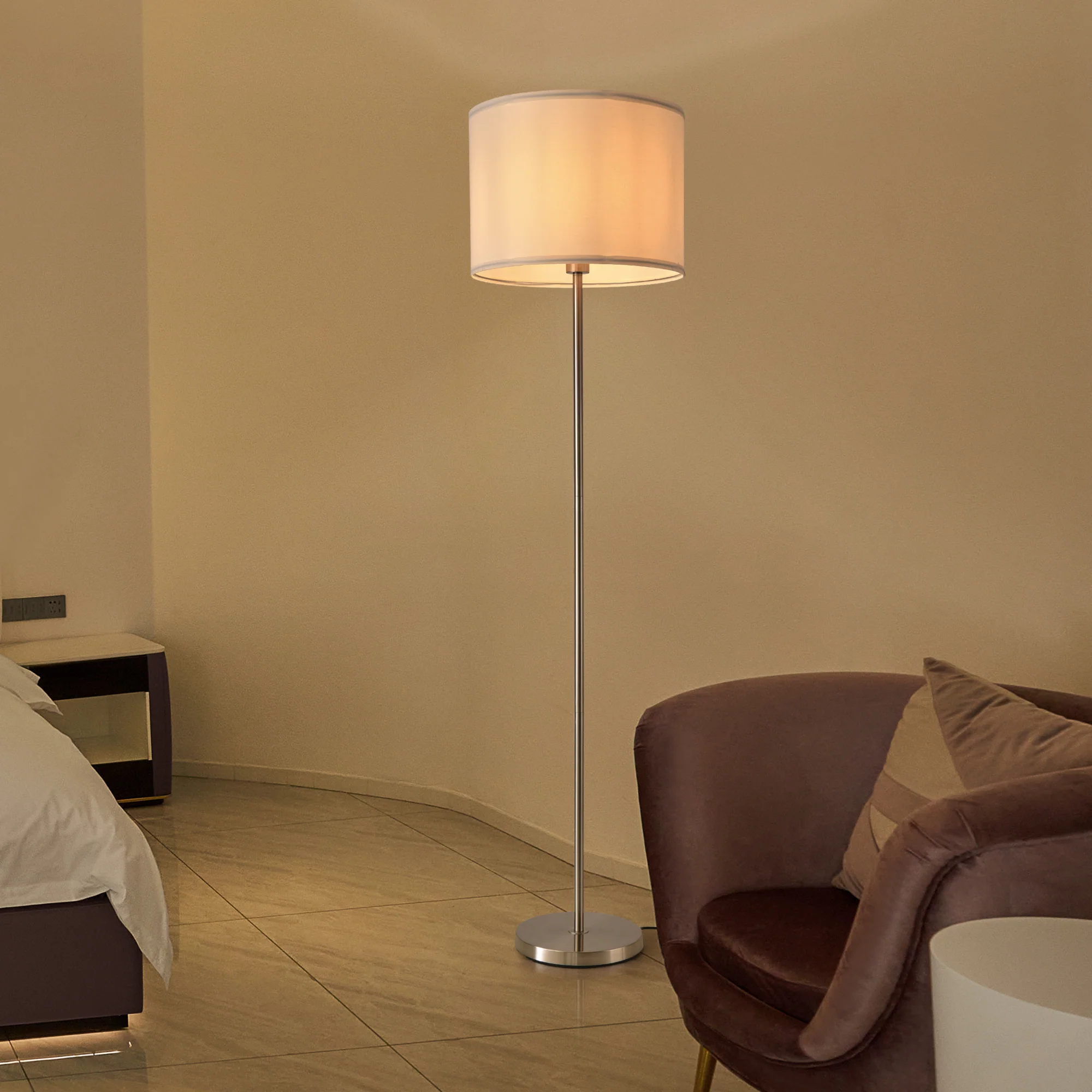 [lux.pro] Staande lamp Tamworth vloerlamp 161 cm E27 zilverkleurig en wit