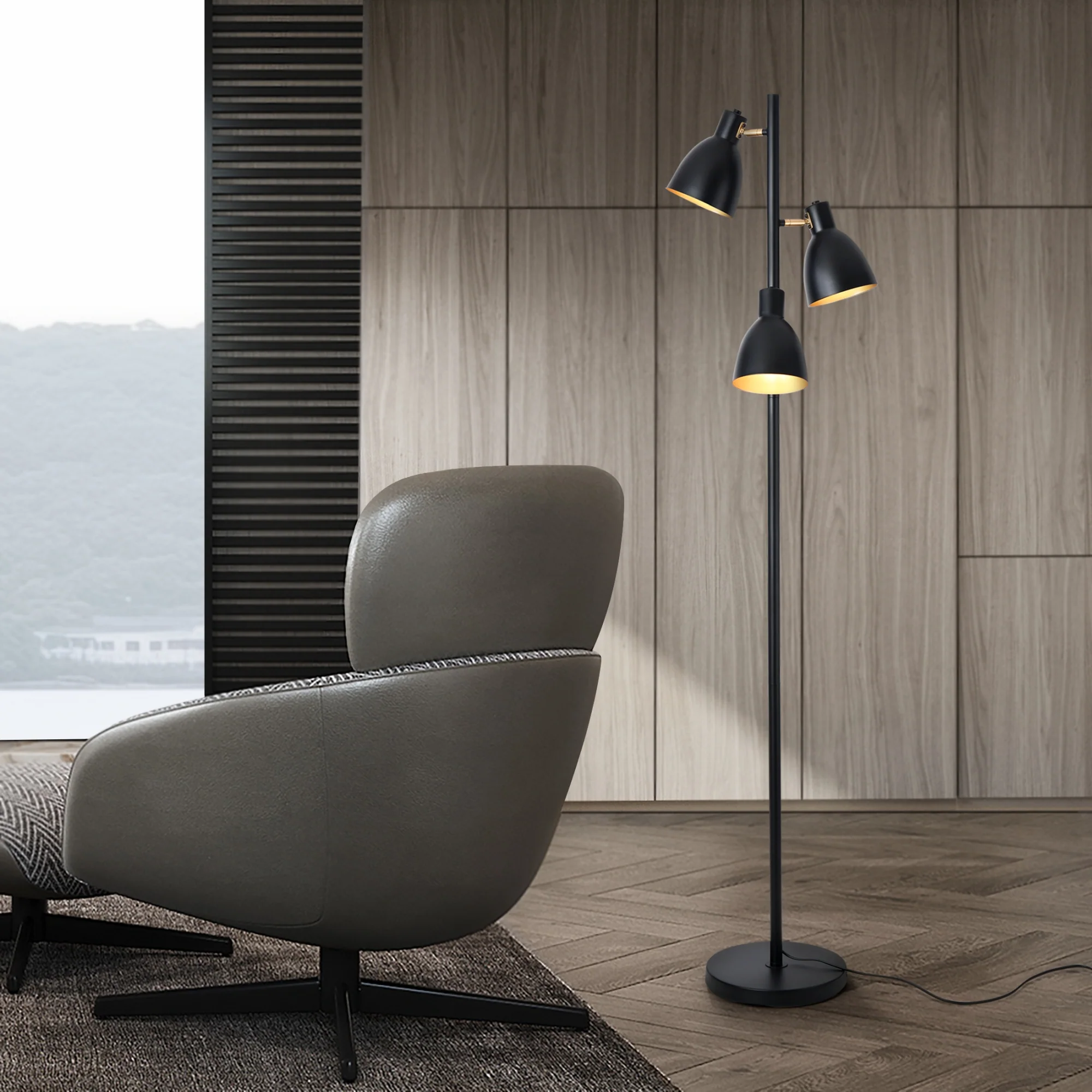 lux.pro Staande lamp Witney vloerlamp 154 cm 3xE14 zwart en goudkleurig