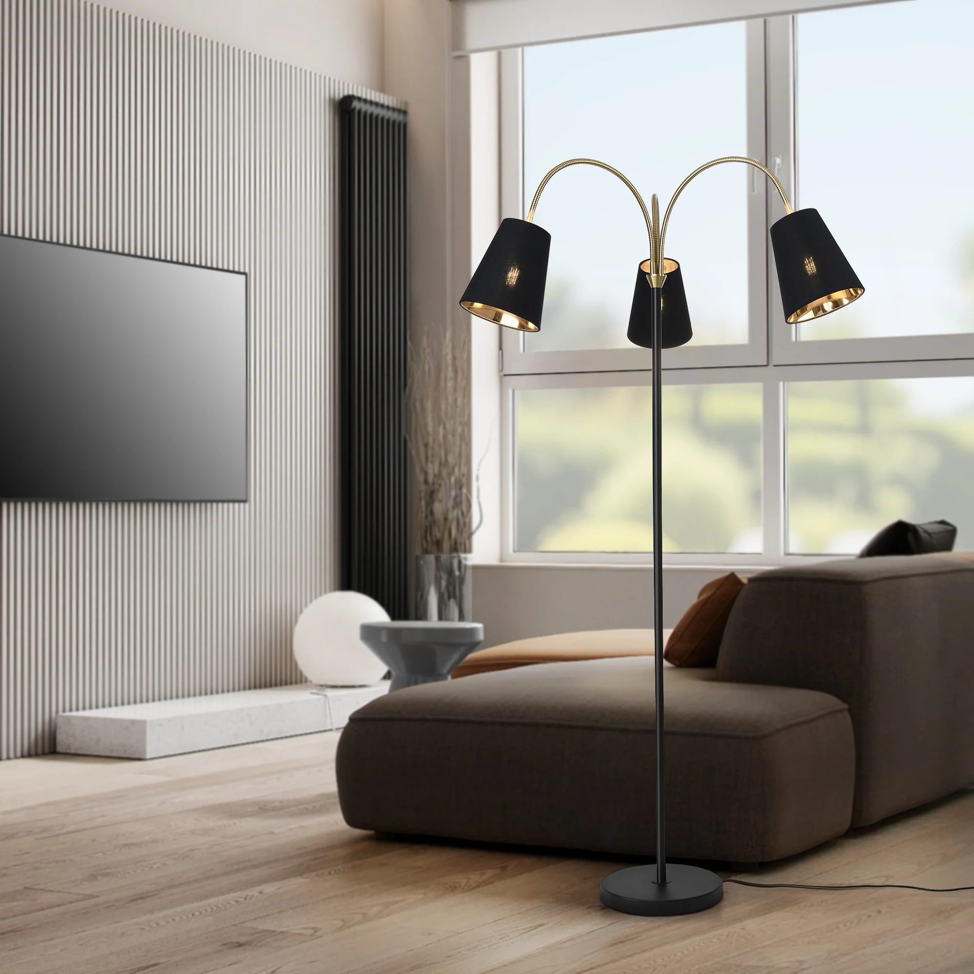 lux.pro Staande lamp Wycombe vloerlamp 154 cm 3xE14 zwart en goudkleurig