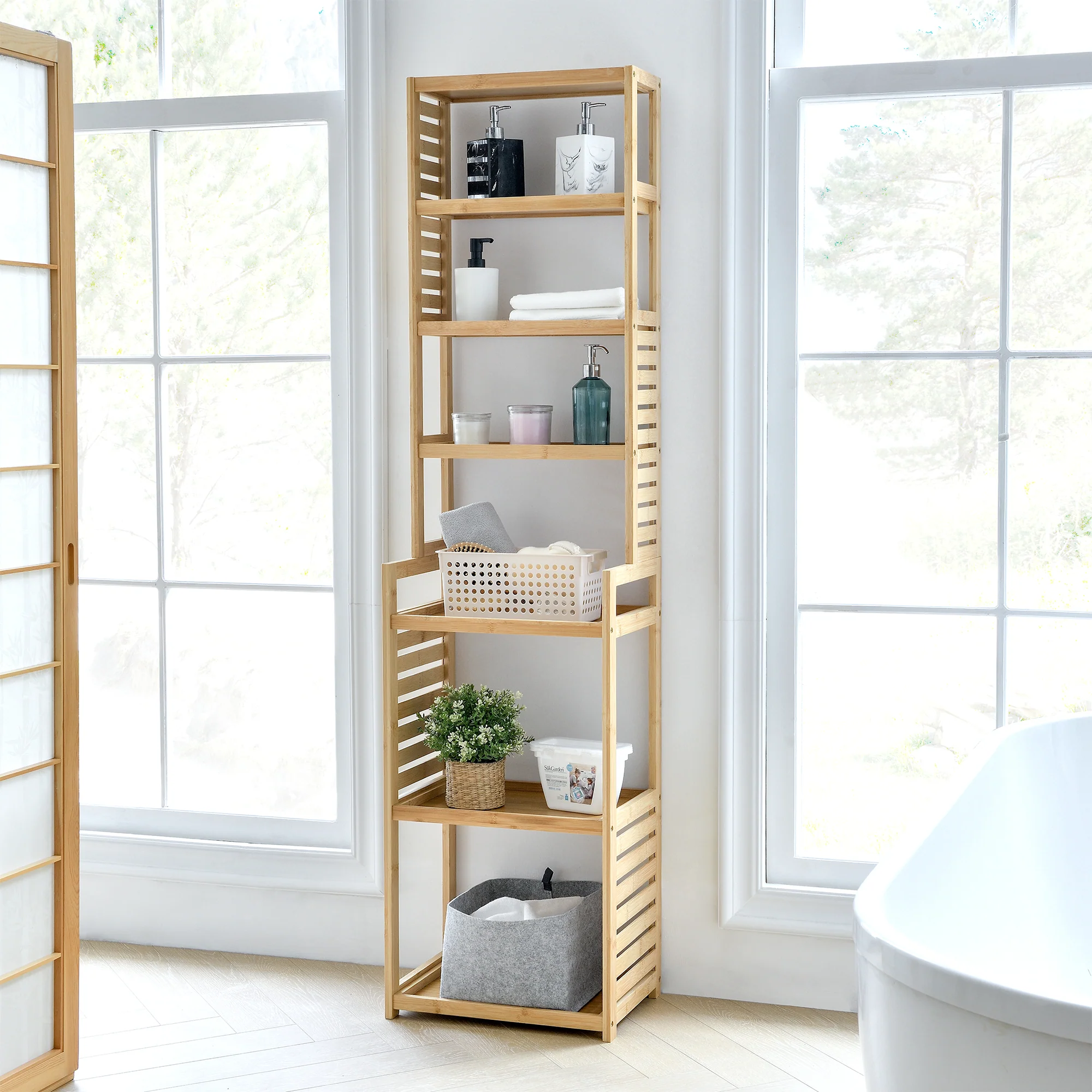 [en.casa] Staand rek Forssa bamboe 165x42x28 cm houtkleurig